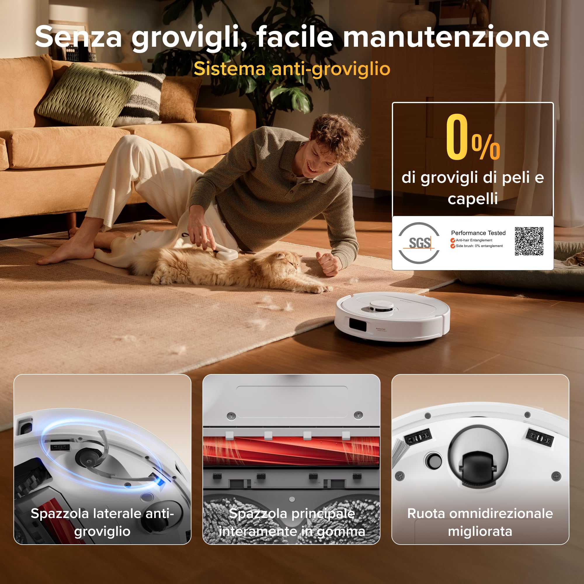 roborock Qrevo S Pro Set Robot Aspirateur Laveur 18 500 Pa, 45 °C Séchage à l’air Chaud, 75 °C Autonettoyant à Haute Température, Évitement d'obstacles et Navigation Intelligente, Anti-enchevêtrements - 5