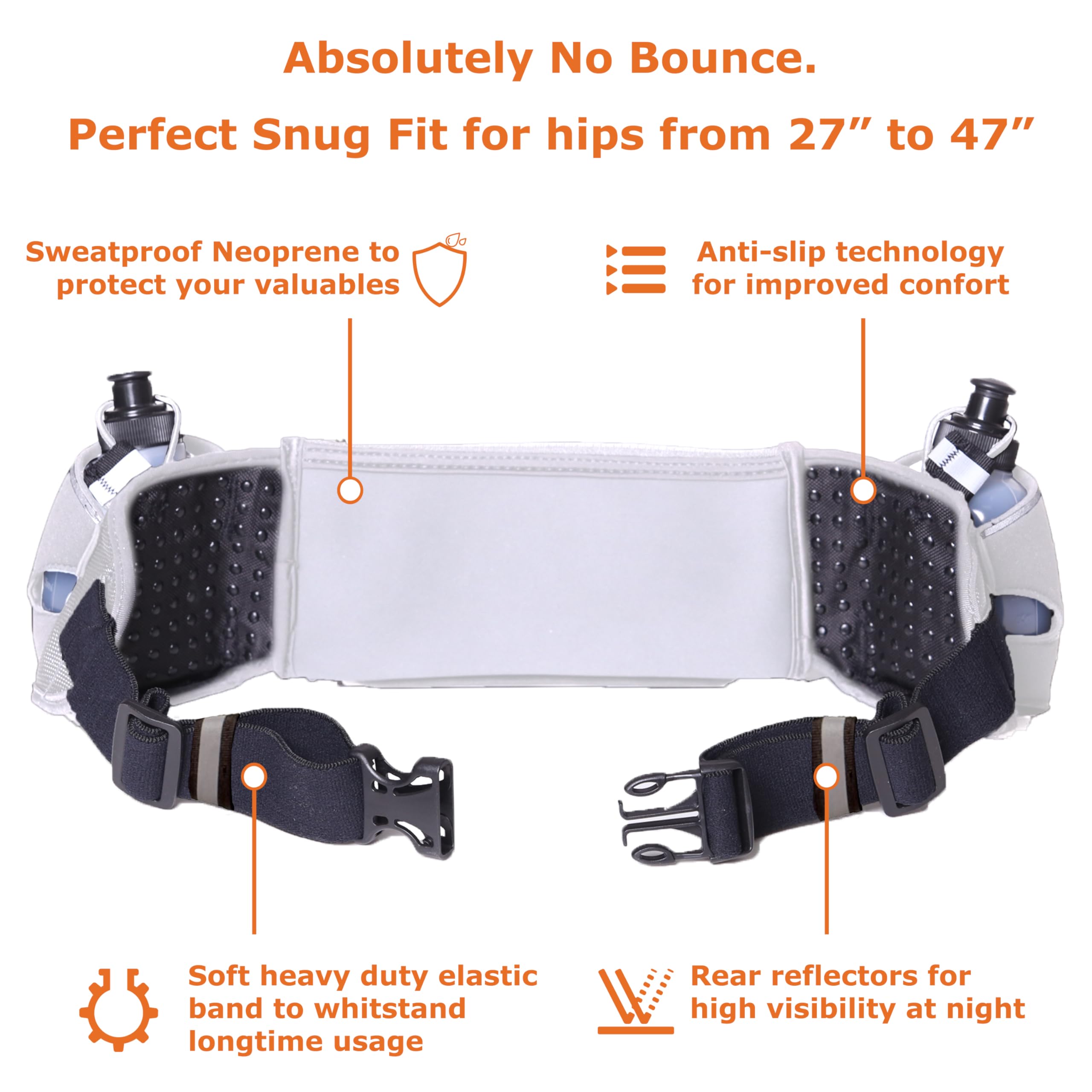 Runtasty Trinkgürtel Nr. 1 – Premium-Gewinner Lauf-Kraftstoffgürtel mit 2 BPA-freien 284 ml Wasserflaschen, kippbare Tasche mit Touchscreen-Ready-Abdeckung, passend für alle iPhones, federndes Design,