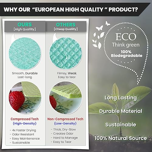 Miniatura 10 de Paquete de 12 + 1 esponja de esponja para platos 100 % natural biodegradable para cocina, sin decoloración, sin olor, esponja de platos súper