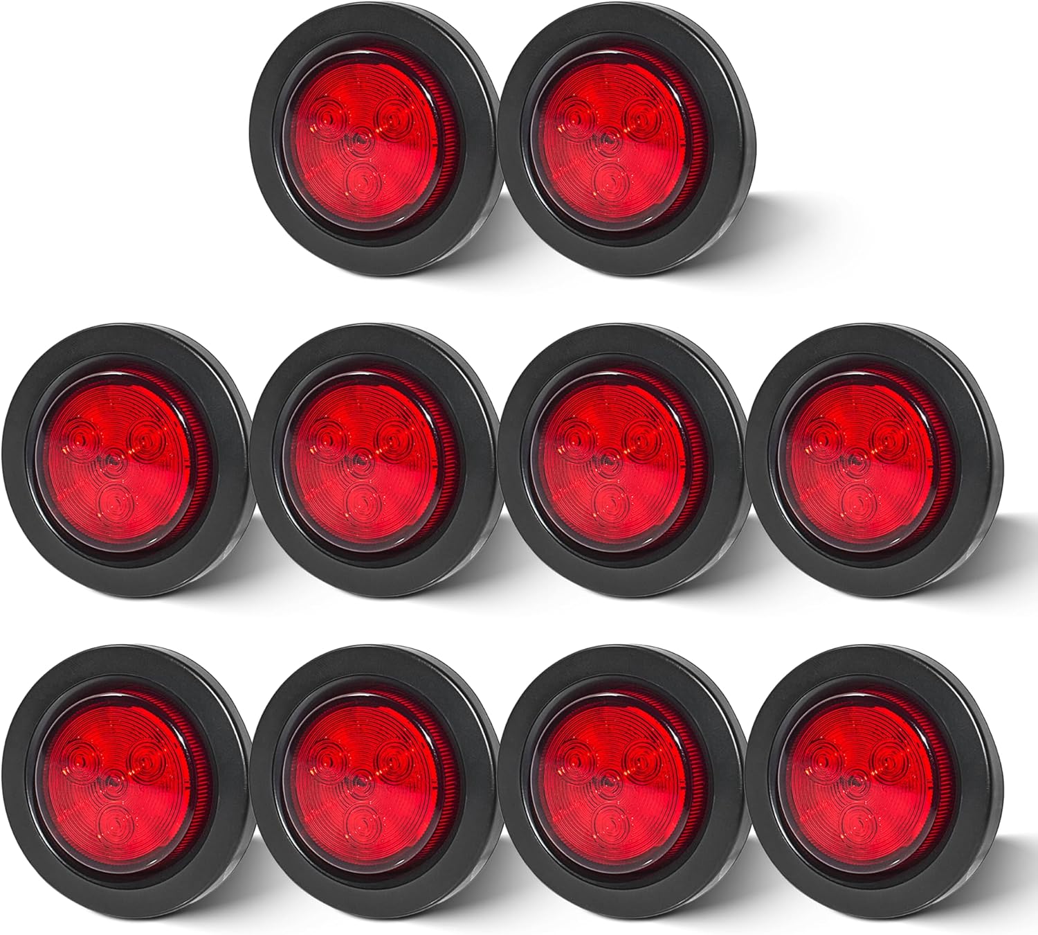 Oyviny 10PCS 2 Inch Round Red LED Side Marker Lights, Flush Mount Waterproof 2" Clearance Lights for 12V Semi Truck Trailer Tractor RV Camper Vans Motorcycles