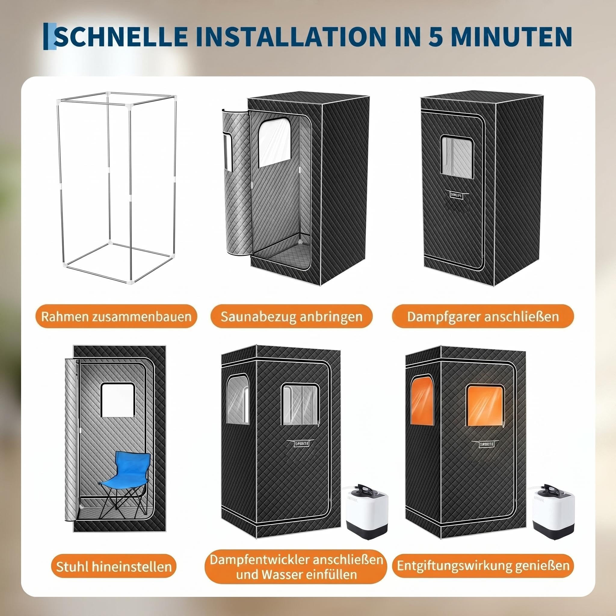 Garvee Dampfsauna, tragbare Ganzkörpersaunabox mit Dampfgenerator, 1500W, 4L Wasserbehälter, 9 Temperaturstufen