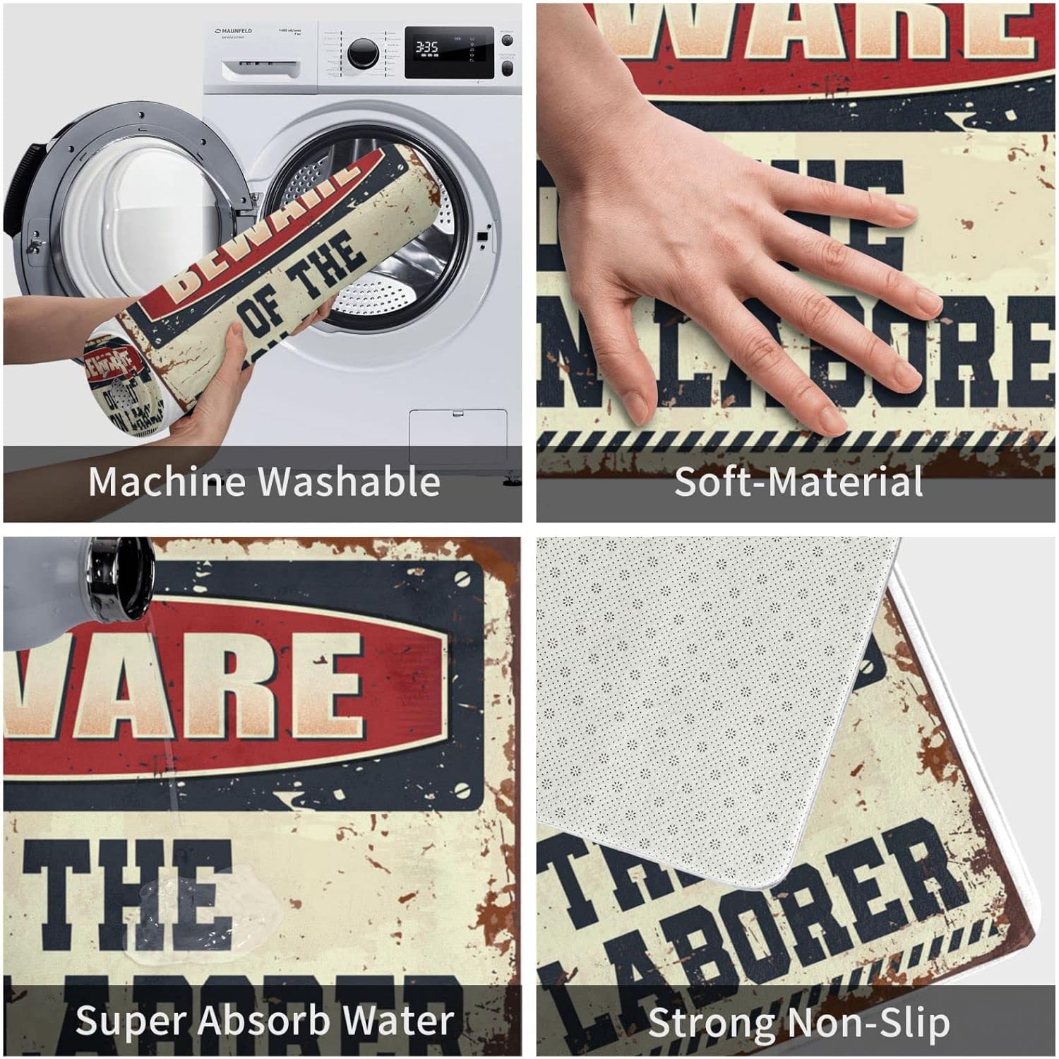 Front Door Mats Outdoor Large Beware of The Union Laborer Doormat Fall Door Mats for Outside Entry Gift for Husband(65X90CM)
