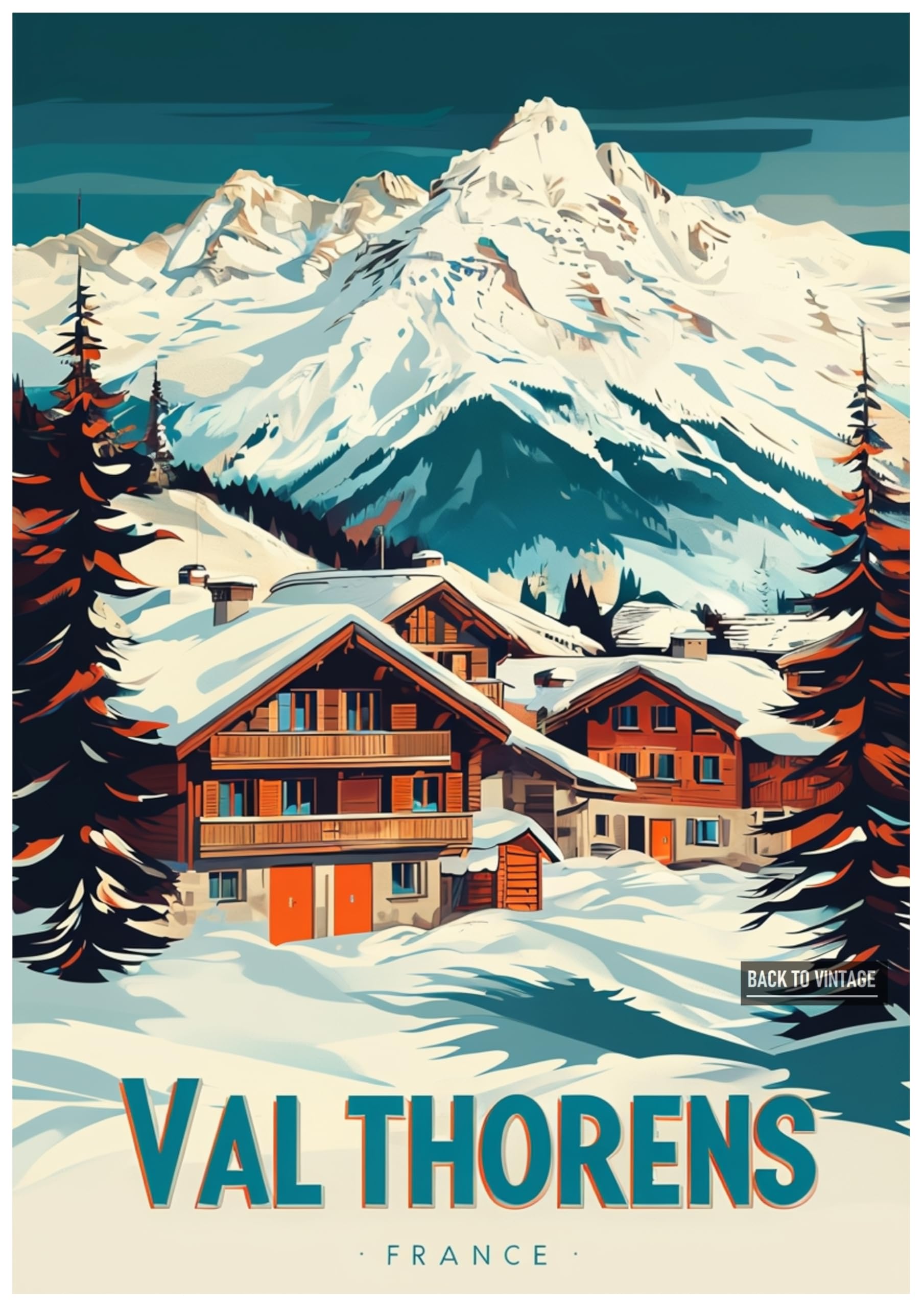 VAL THORENS - Vintage Ski Resort Poster A4 Size Retro Winter Sports Wall Art Alpine Mountains Snow Landscape Home Decor for Ski Lovers