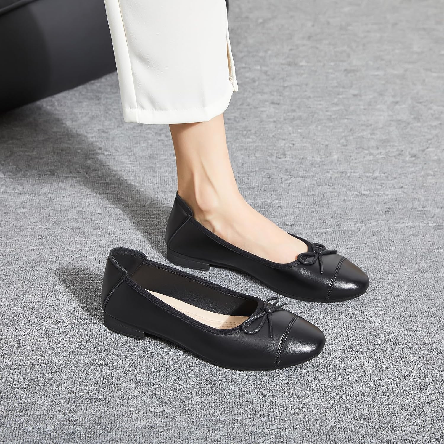 hash bubbie Women's Flats Shoes Black Ballet Flats Foldable PU Leather Comfortable Slip-On Dress Shoes with Bow - Image 7