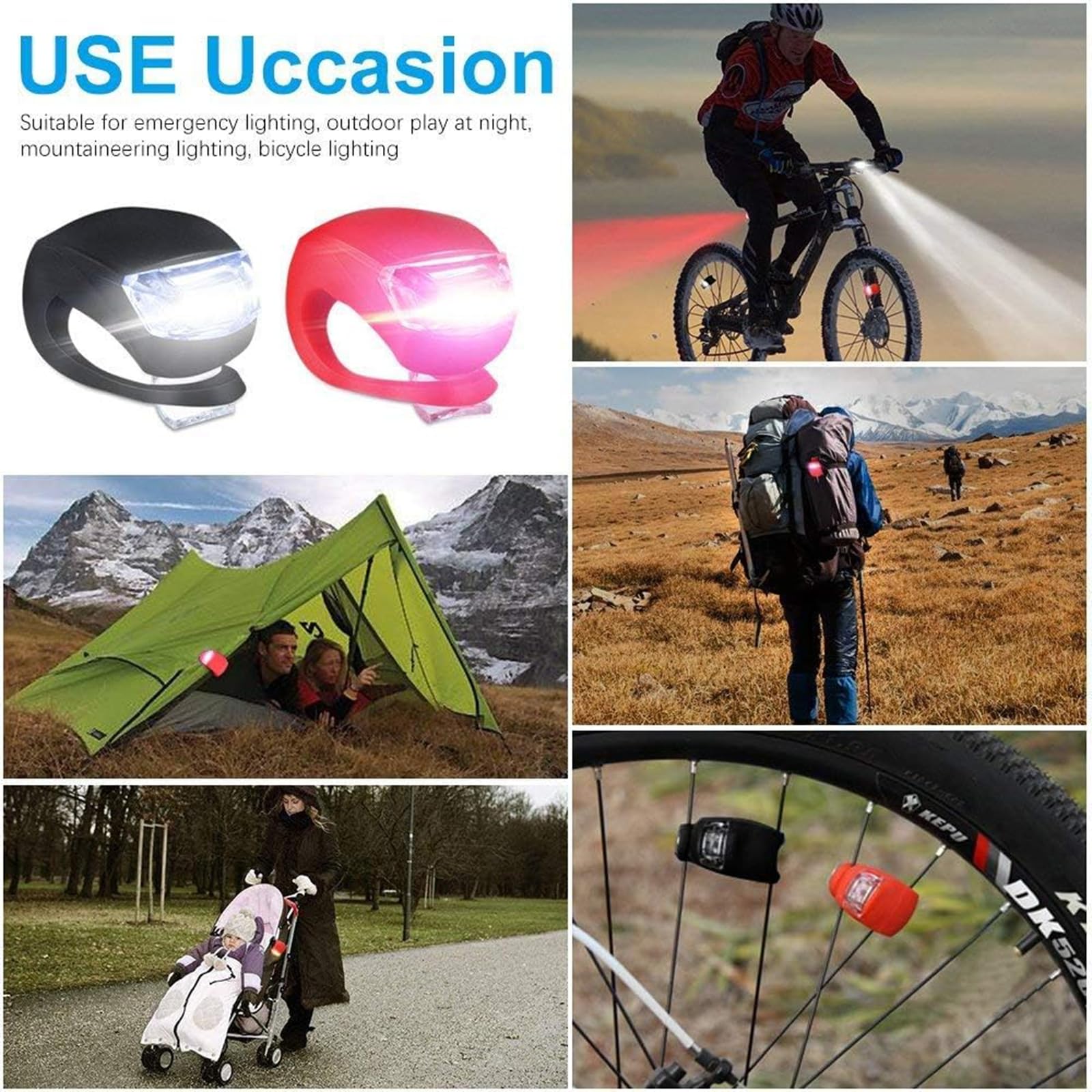 Lot de 6 feux arrière de vélo LED avant et arrière avec boîtier en silicone étanche pour la sécurité du vélo