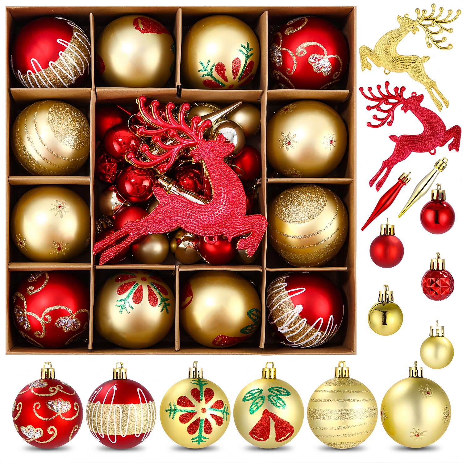 SOBEAU 40 Bolas de Navidad, Decoracion Arbol Navidad, 6mm Decoracion Bolas Arbol de Navidad Plastico, 6mm Bolas de Navidad Colgantes para Adornos Navidad, Boda,Fiesta （Rojo y Oro）