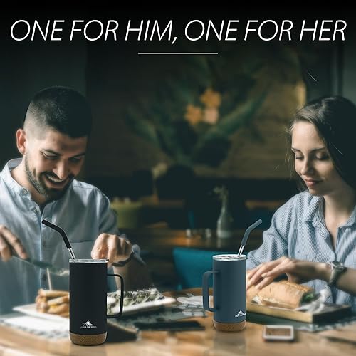 Miniatura 5 de High Sierra, Paquete de 2 vasos aislados de 16 onzas con tapa y pajita, acero inoxidable de doble pared, taza de viaje, ideal para café helado