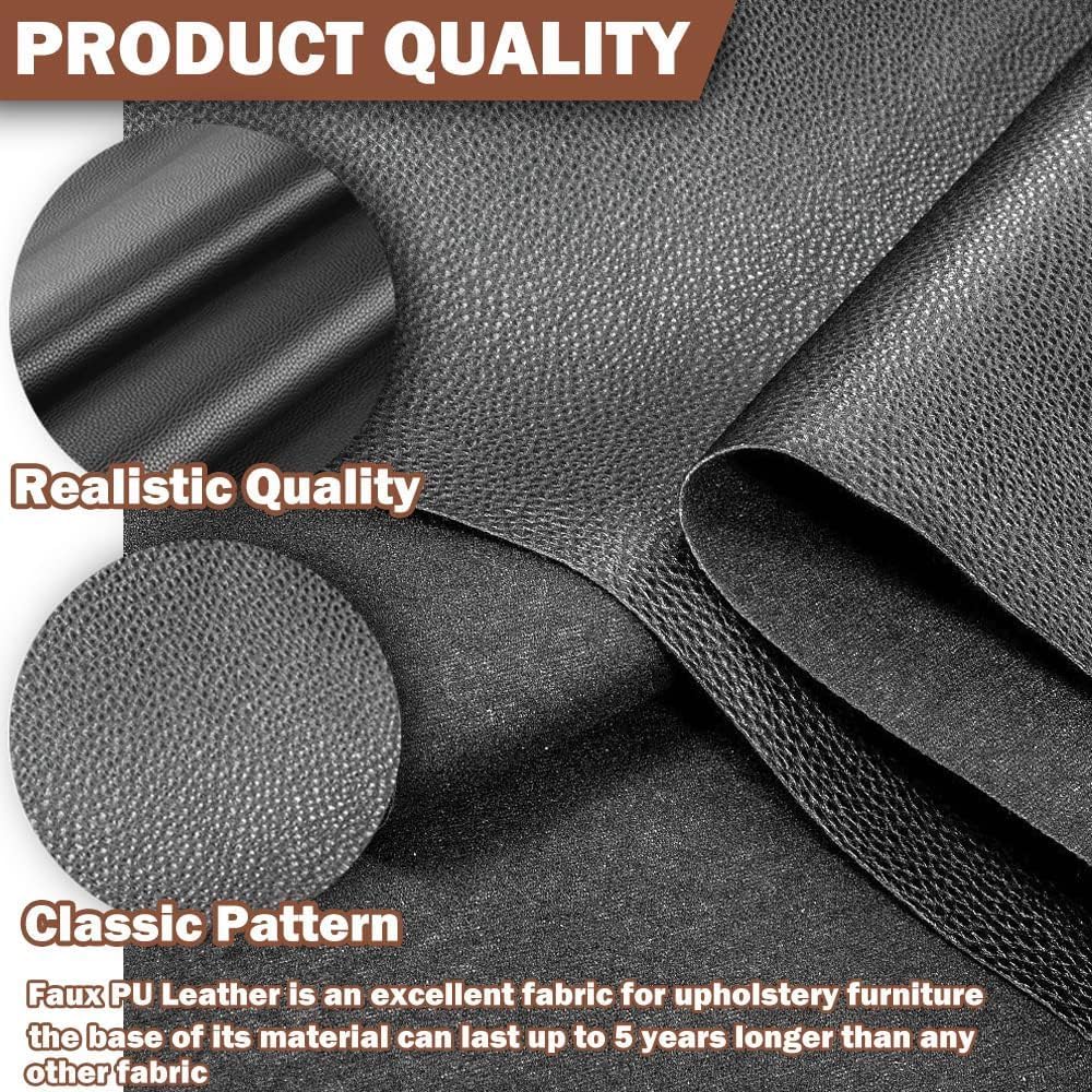 Marine Vinyl Upholstery Faux Leather, Black Grain Faux Leather Upholstery Fabric 54"x79", Marine Vinyl Fabric Waterproof Durable for Outdoor Boat Automotive, DIY and Crafting Pleather (2 Yard, Black)