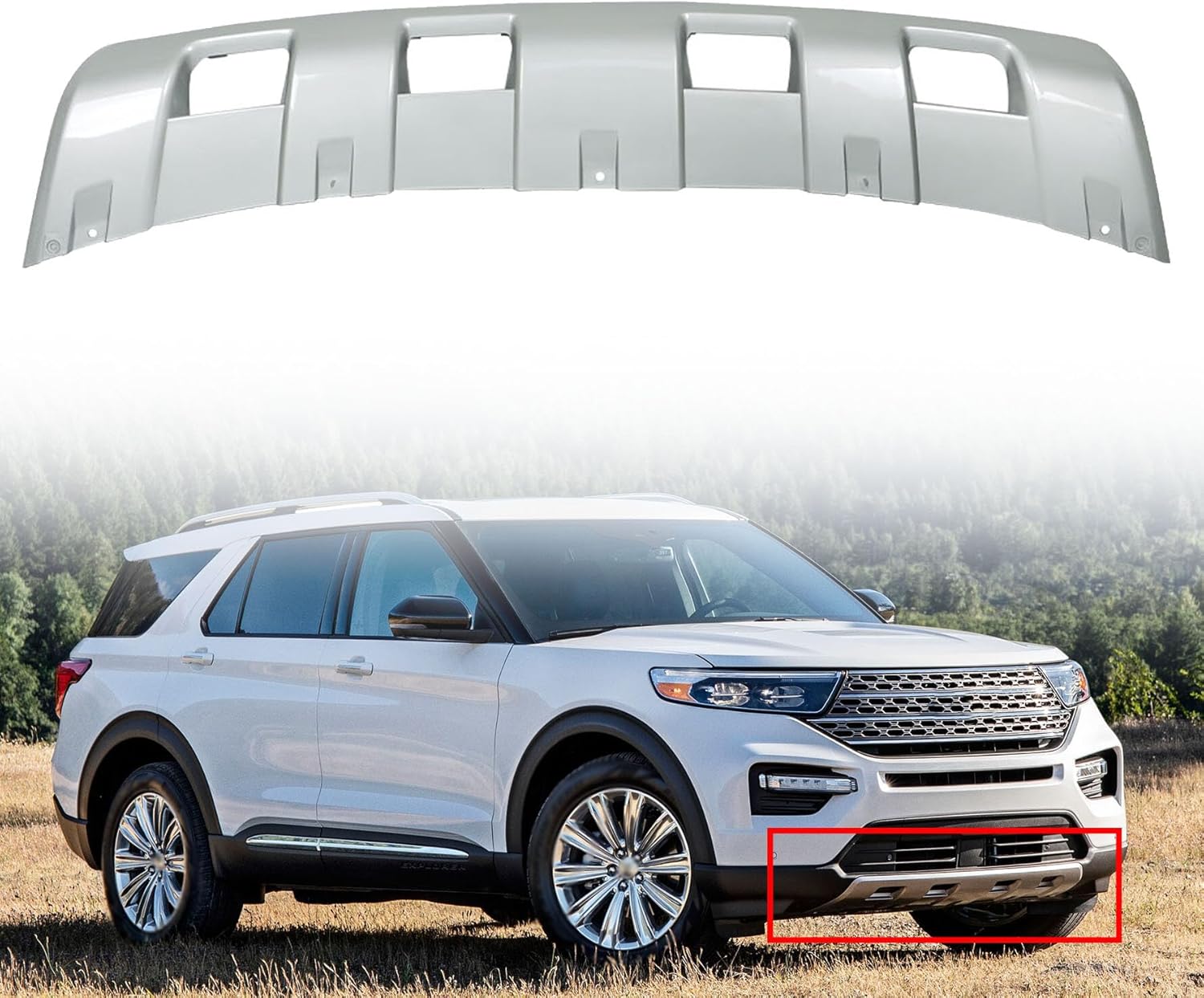 munirater Front Bumper Lower Valance Panel Skid Plate Silver Plastic Replacement for 2020-2022 Explorer
