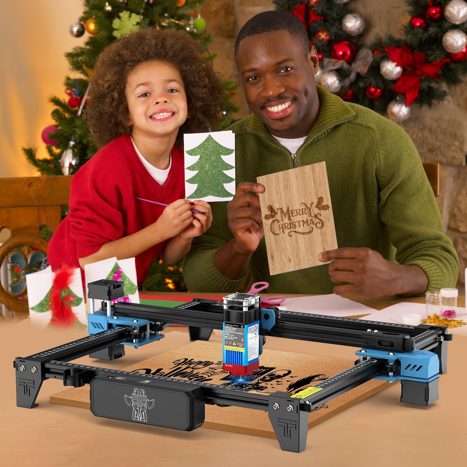 Twotrees TTS-55 Pro 5-5.5W Grabador Láser para Rompecabezas de Madera 3D 5.5 W Máquina de Foco Fijo con 30L/min Unidad de Bomba de Aire Kit de Rodillos Rotativos