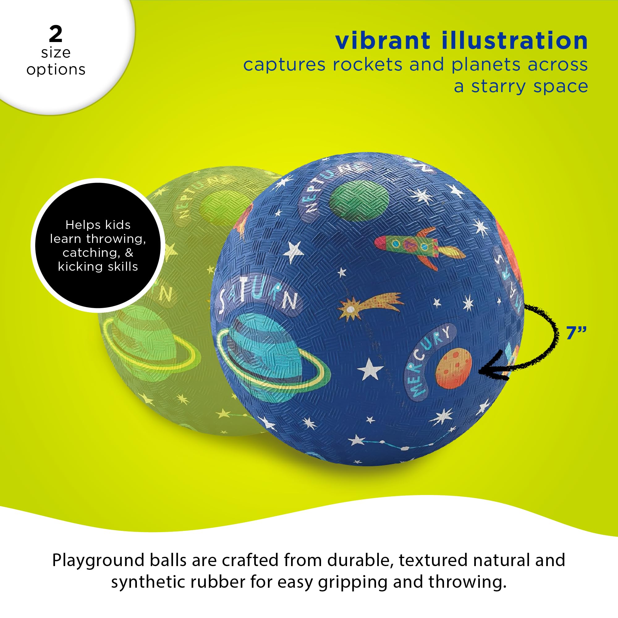 Crocodile Creek Kleiner Gummi-Spielplatzball, 17,8 cm, für Kinder ab 3 Jahren, Wird aufgeblasen und PVC-frei geliefert, langlebiges Design für Indoor-, Outdoor-Spiele und aktive Sportarten,