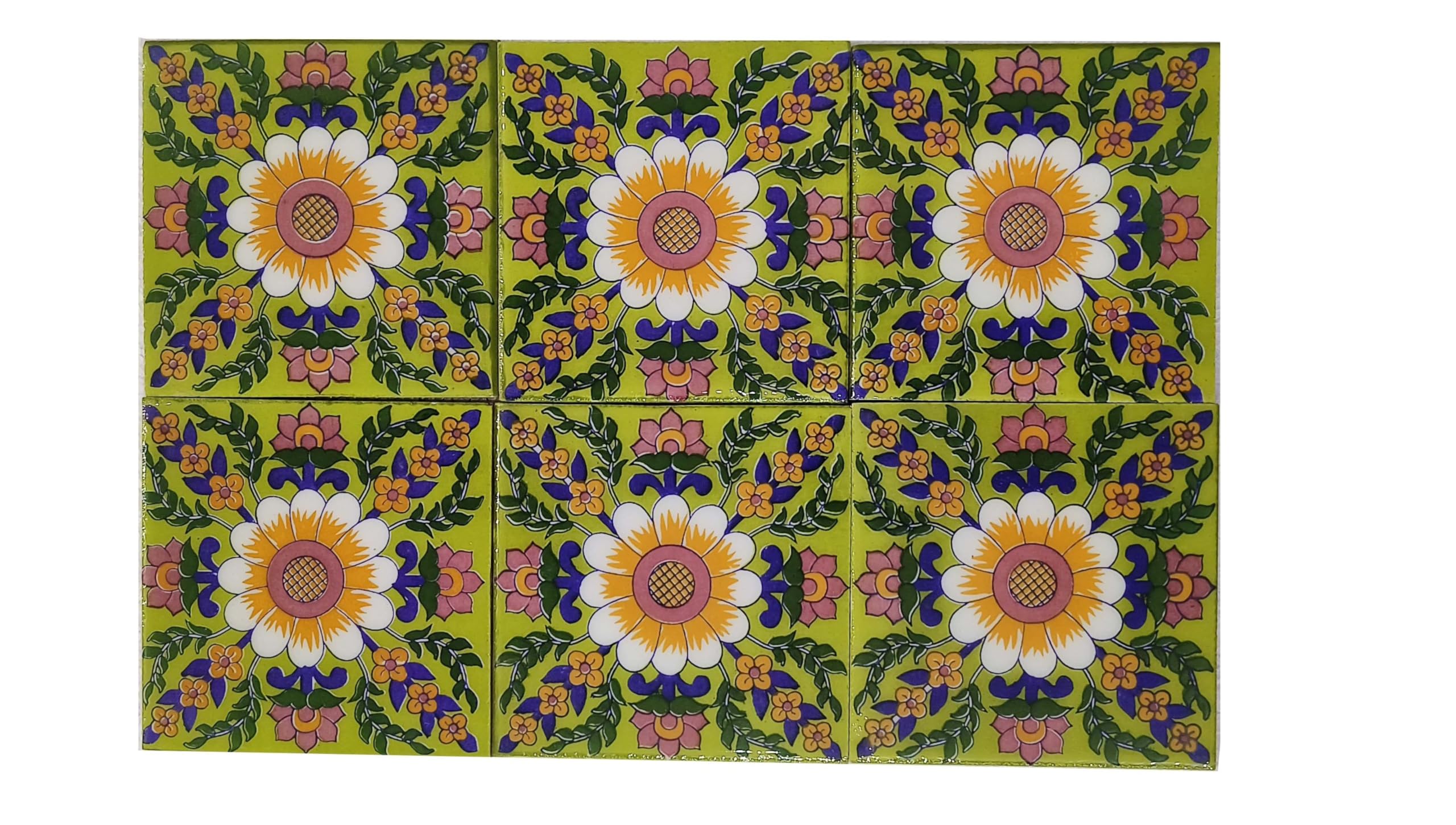 SHIV KRIPA Blue Pottery Floral Decorative Mosaic Wall Tiles (3 x 3 Inch 6 Set of Tiles) (Multicolor)-image-40