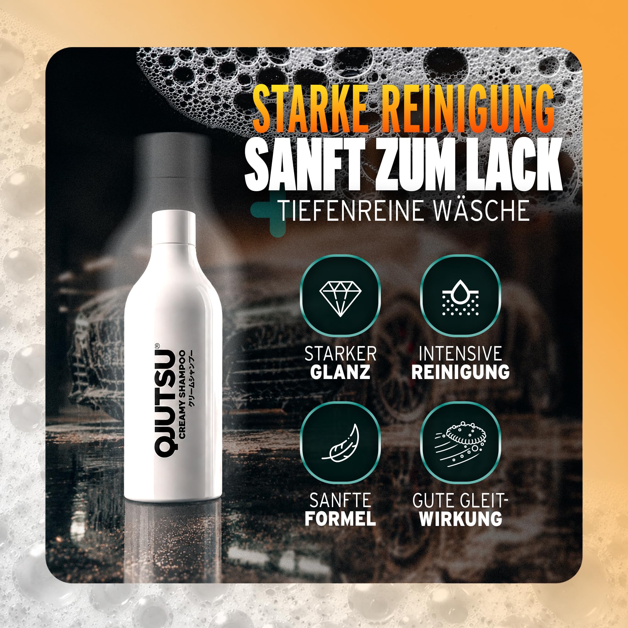 Auto Scheibenversiegelung Set | Soft99 QAD Glasversiegelung + QJUTSU Creamy Shampoo + Waschhandschuh + Trockentuch | Regenabweiser für Autoscheiben + Autoshampoo | Nano Versiegelung