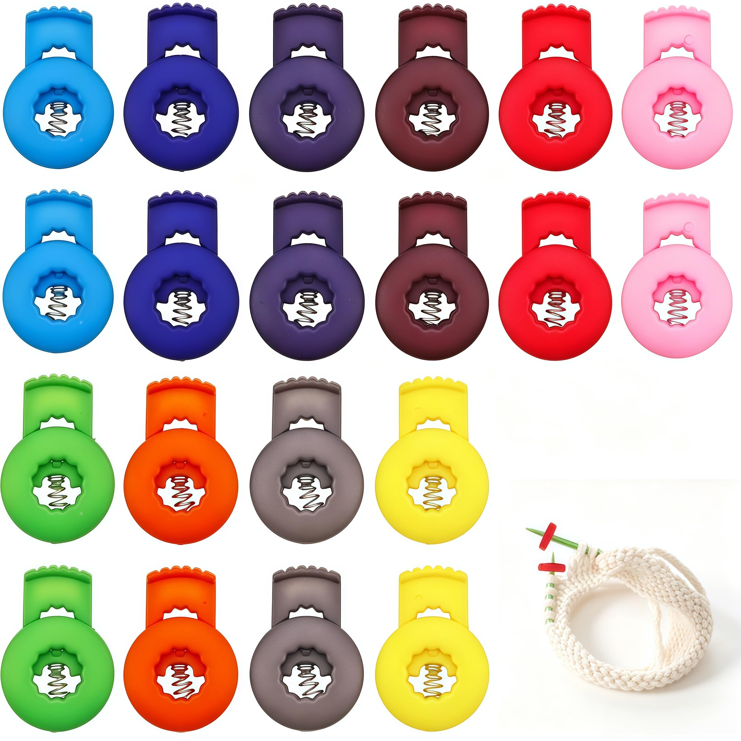 20PCS Knitting Needle Stoppers, Plastic Cord Locks for Drawstrings, Spring Needle Stopper Knitting Accessories, Single Hole Spring Toggle Stopper Knitting Accessories