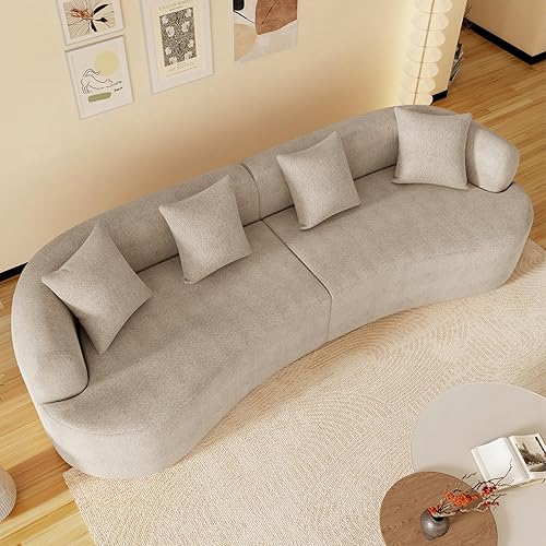 131" Oversized Sectional Sofa for Living Room, Modern Curved Cloud Couch Sectioanl Large Comfy Couch Chenille Boneless Couches Plush Deep Seat Foam Sofa, No Assembly Needed, Light Brown