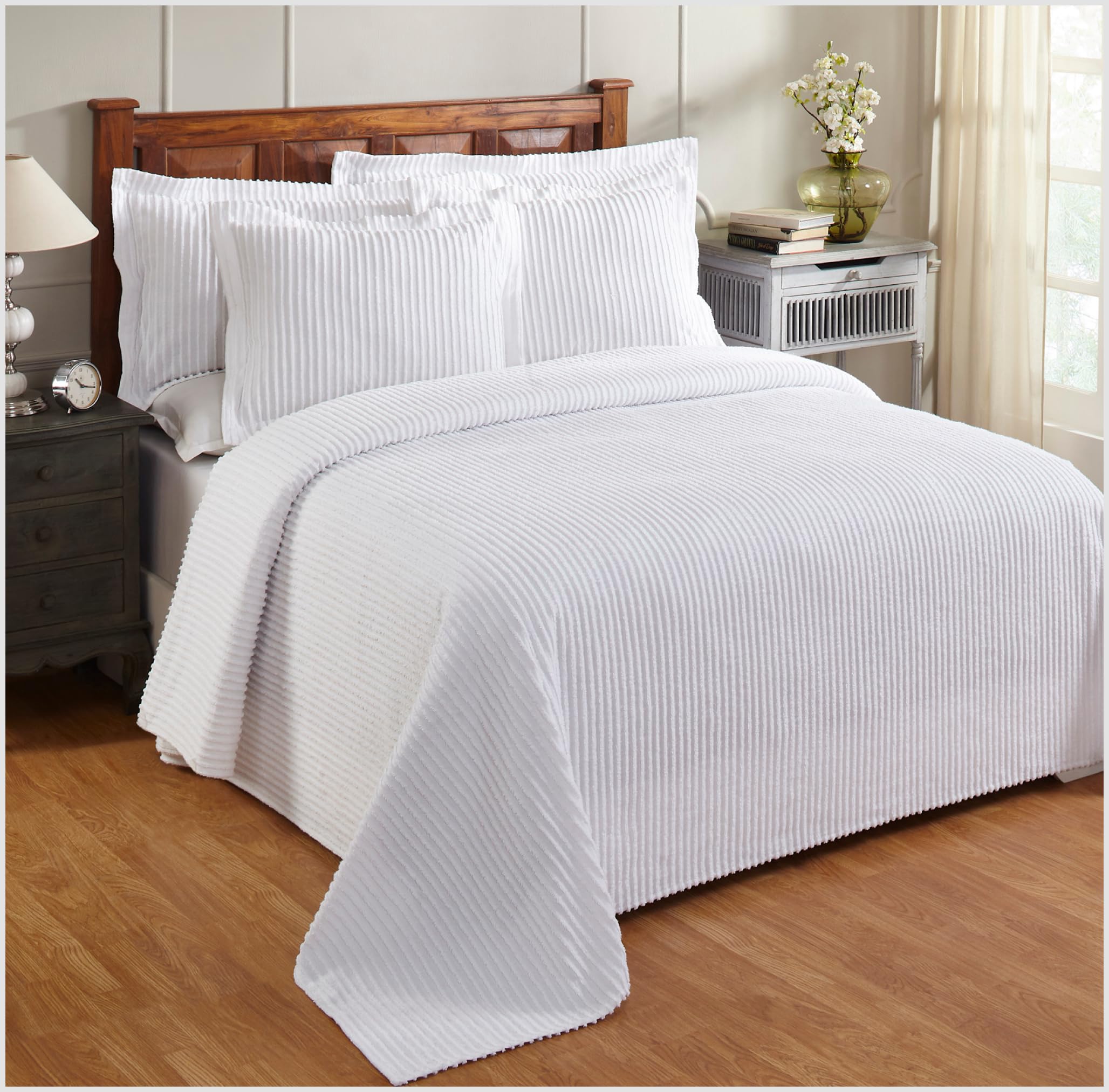 better trends 1 piece chenille bedspread king size 100% cotton chenille bedding lightweight classic stripe pattern bedroom decor jullian collection