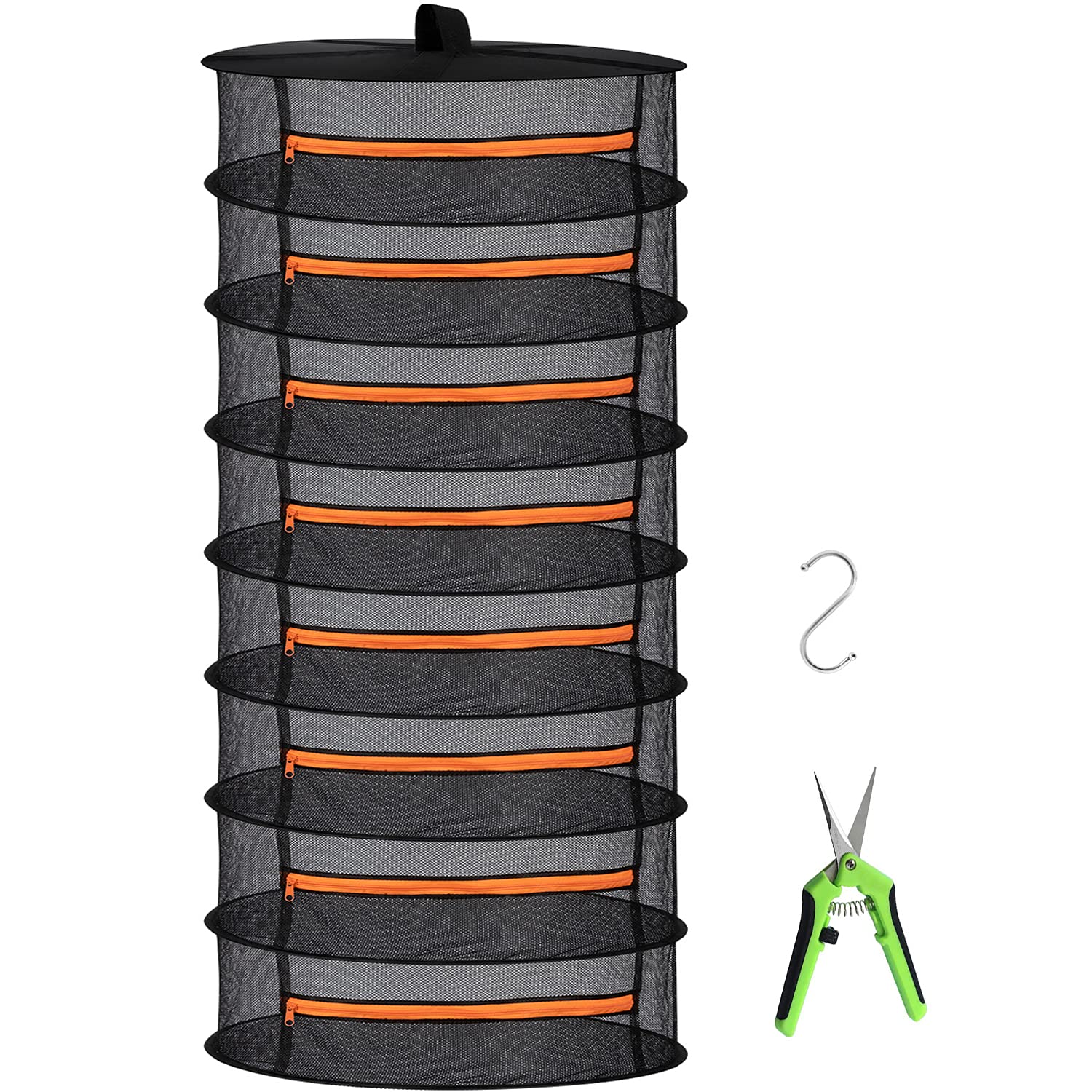 Desy & Feeci Herb Drying Rack, Plant Hanging Dry Net with Orange Zipper (8 Layer-D24xH64 inch)