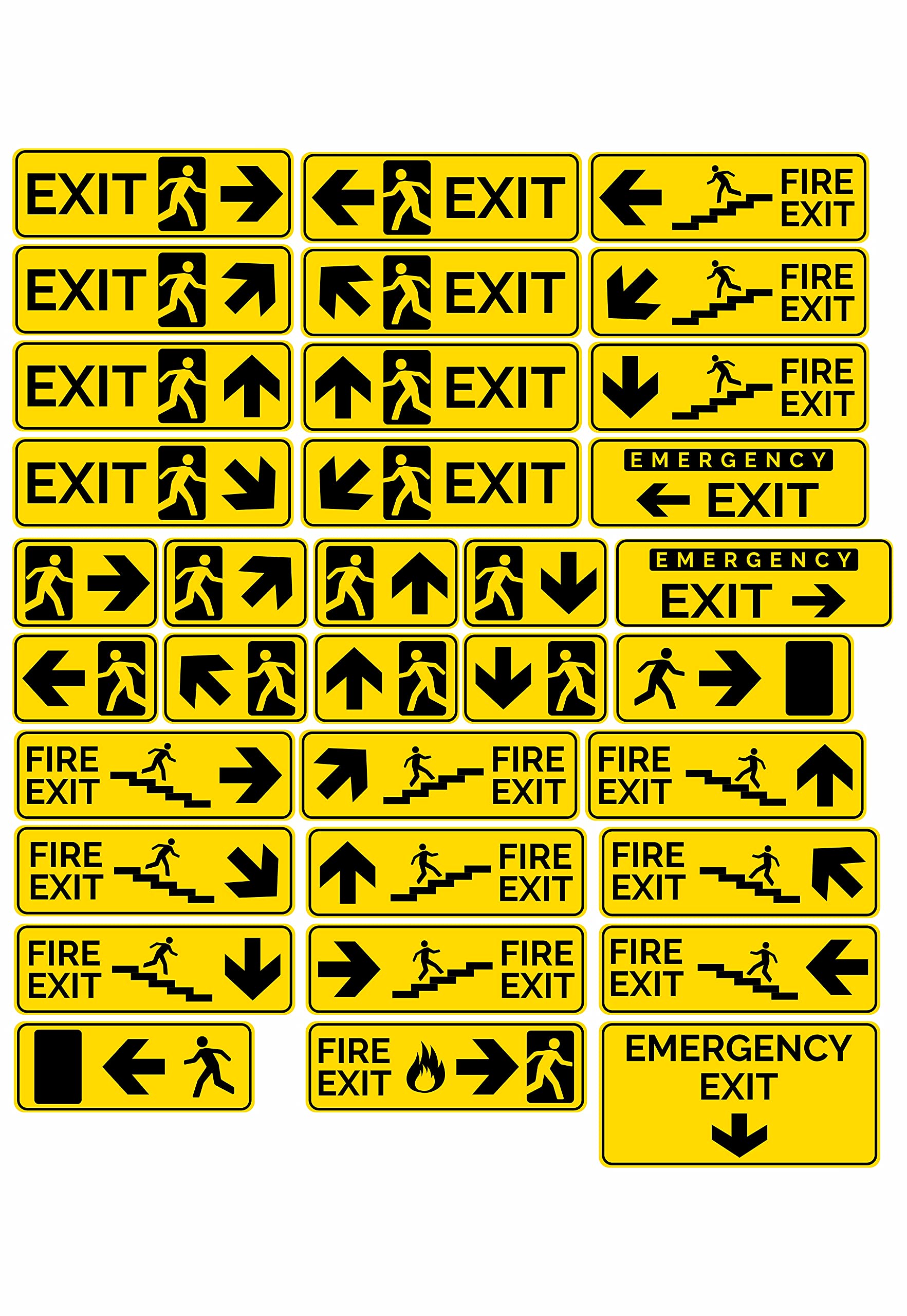 KREEPO FIRE EXIT - Safety Sign Board With Running Man With Arrow (Up Down Right Left symbol), EMERGENCY EXIT Sticker With Safety Message-Yellow colour