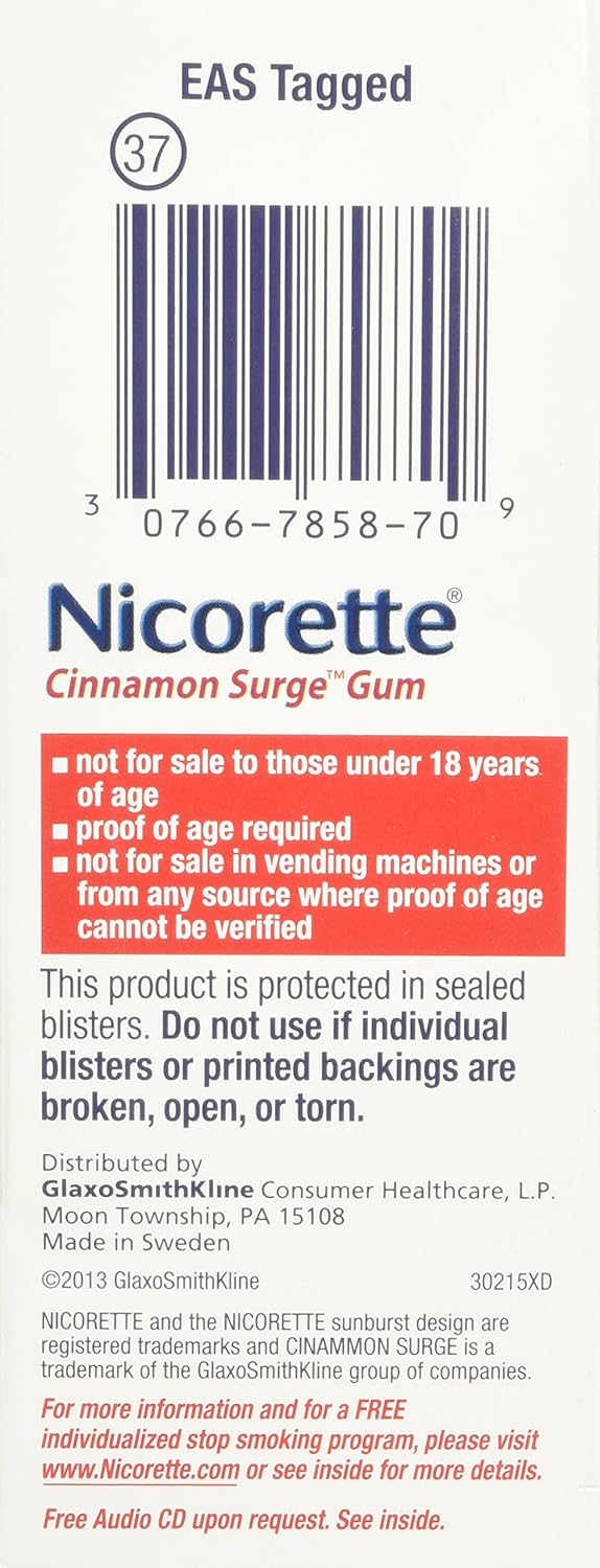 Nicorette Gum 100 Pieces 4mg Cinnamon Surge Flavor