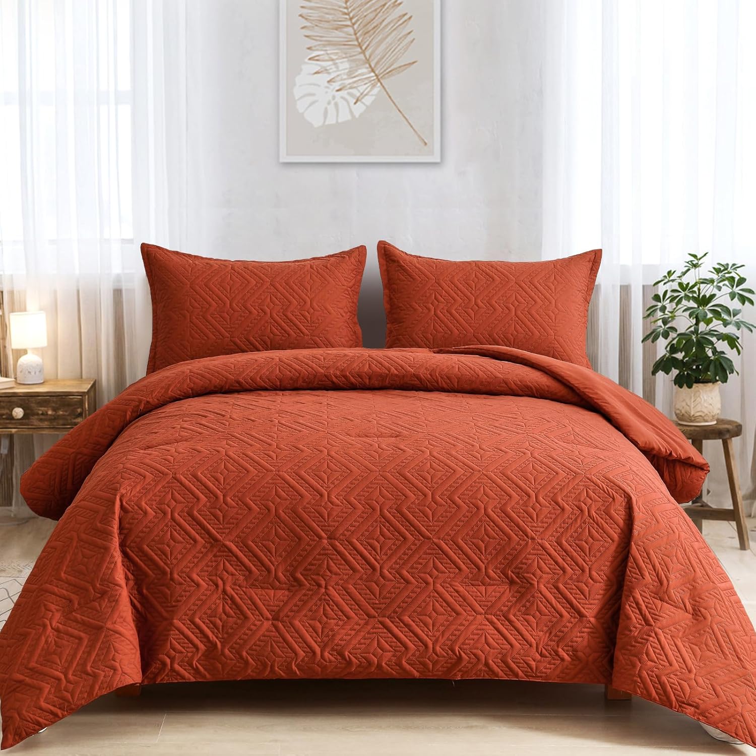 WONGS Bettwäsche-Set Queen Size – Boho-Blumenmuster In Gebranntem Orange, 3-teilig