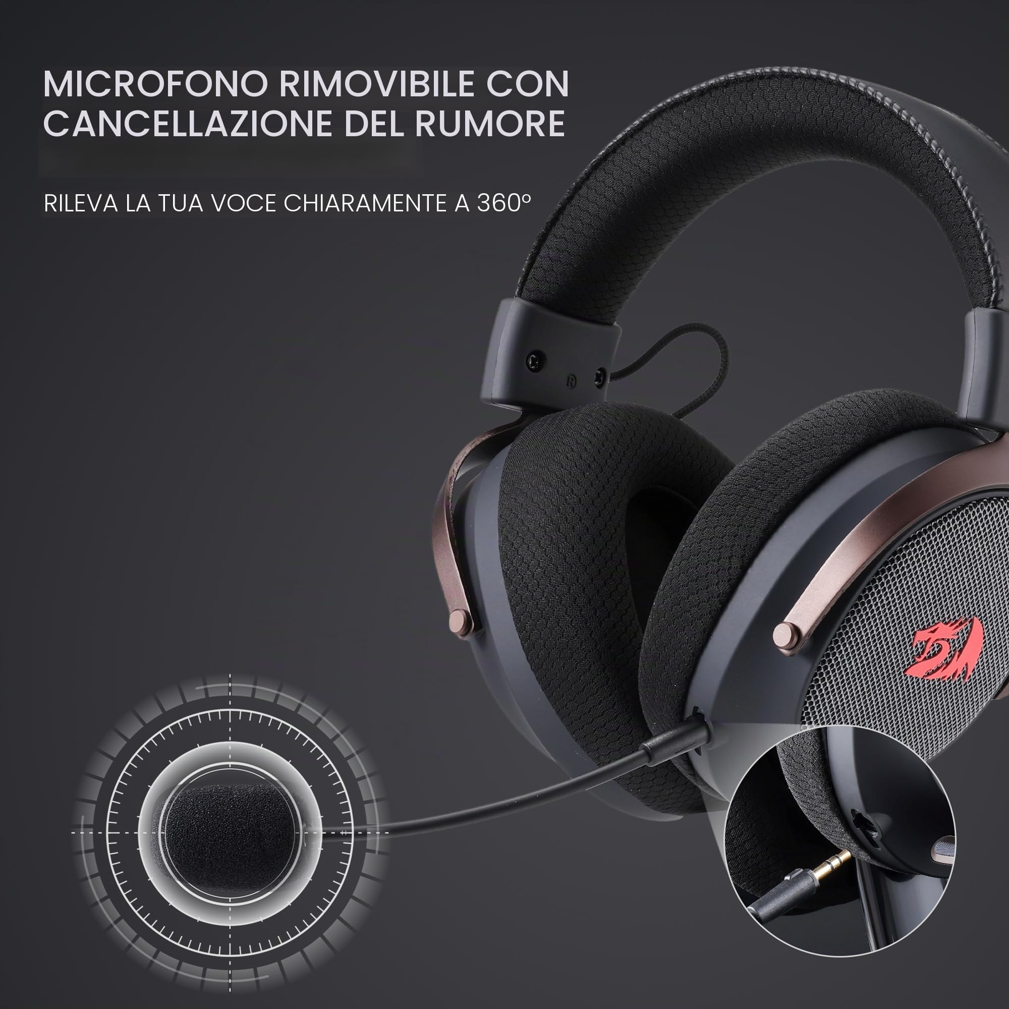 Redragon H858 Cuffie Gaming Senza Fili 7.1 Surround Nere | Driver 53 mm, cuscinetti memory foam, microfono rimovibile, compatibile con PC PS5 NS cellulare