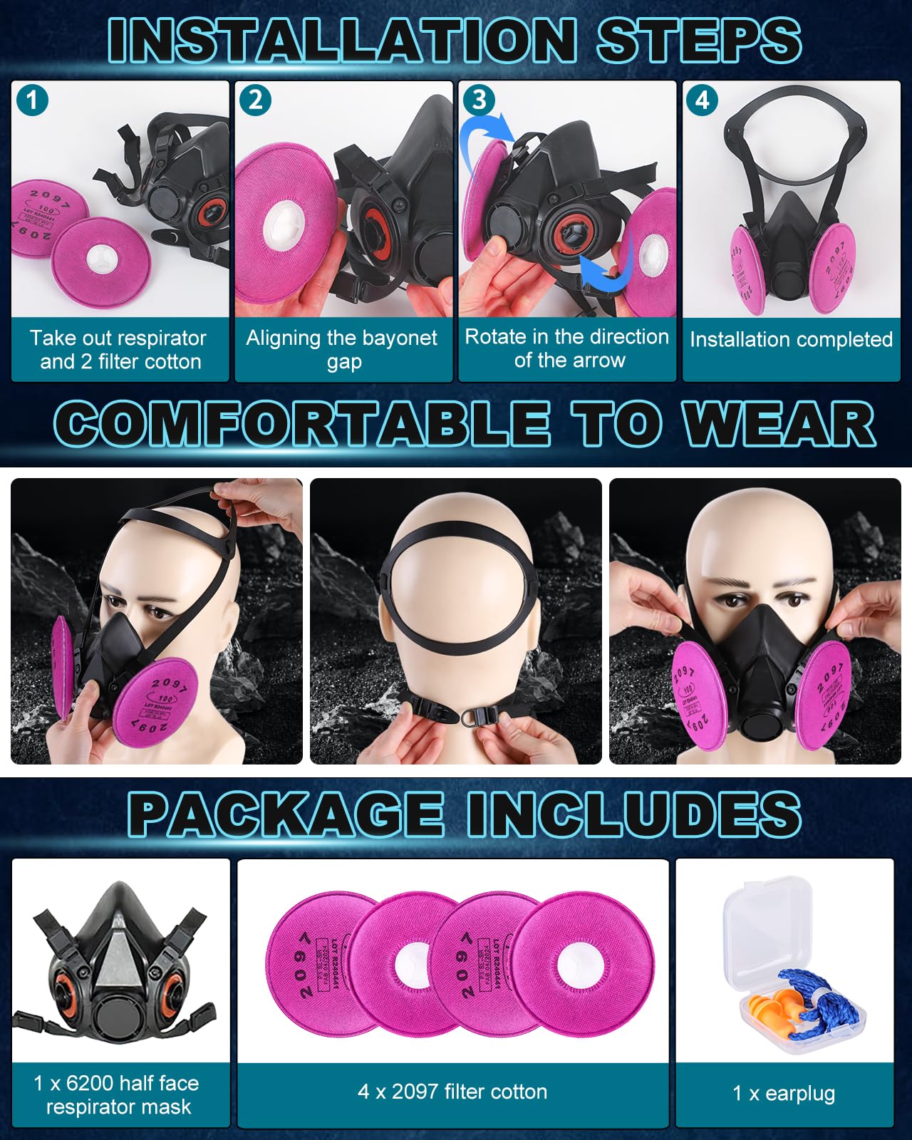 vvuvnem Respirator Mask with 2097 Filters, Reusable Respirator Mask for Resin, Chemical, Spraying Paint, Cleaning, Spraying, etc - Image 2