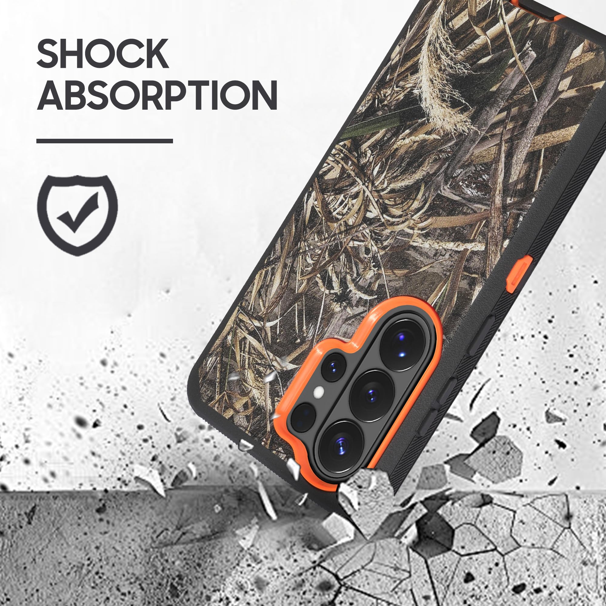 Funda compatible con Samsung Galaxy S26 Plus con protector de pantalla integrado, funda de clip para cinturón, resistente a los golpes, cubierta resistente de cuerpo completo, camuflaje