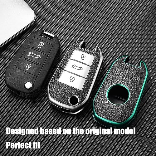 Miniatura 6 de HIBEYO Funda para llavero de coche con textura de cuero TPU con llavero se adapta a Peugeot 107 108 207 208 301 508 2008 Citroen C4 C3 C5 Picasso