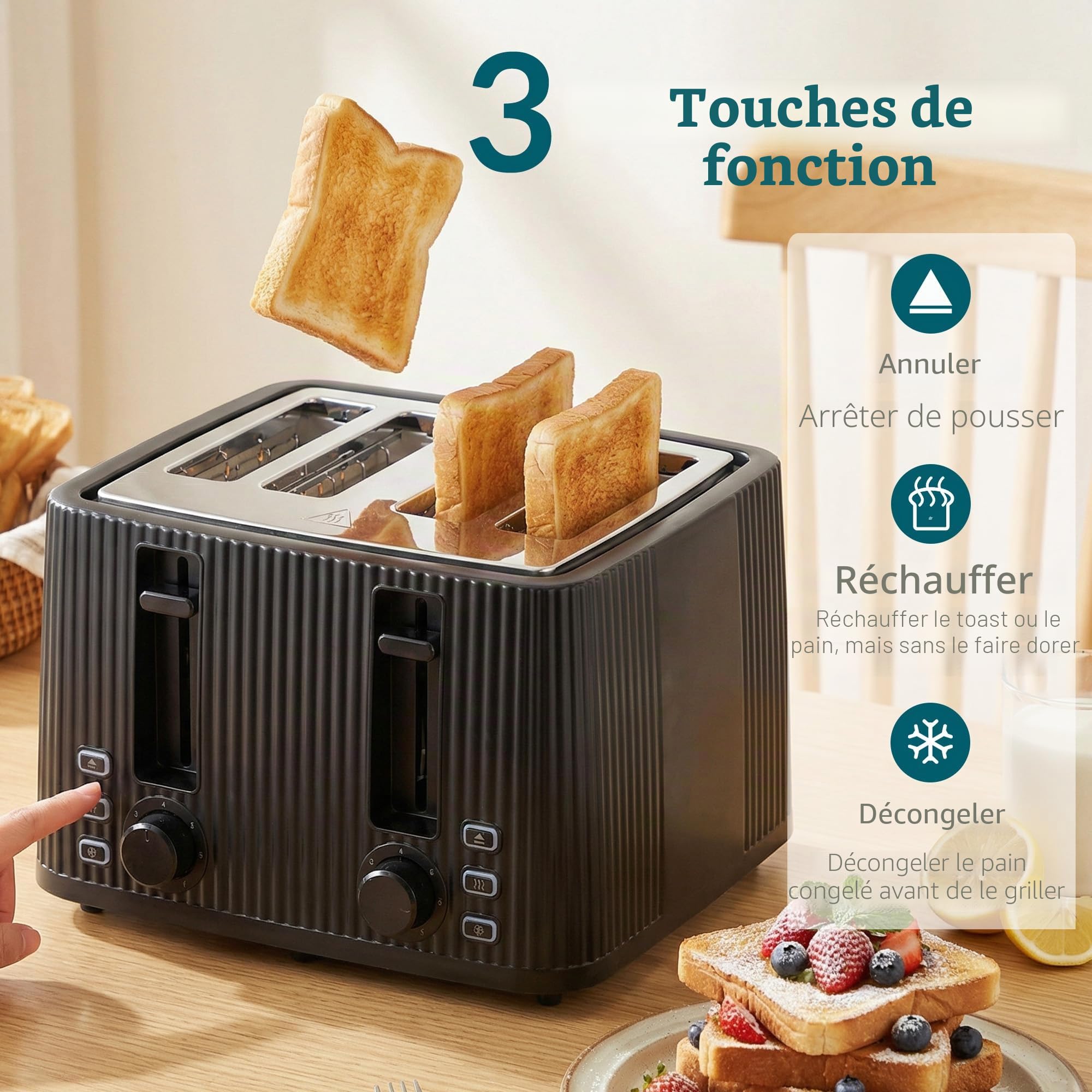 HOMCOM Bouilloire électrique Grille-pain Cuiseur à œufs Set 1,7 L 2200 W Acier inoxydable Bouilloire rapide avec filtre anti-calcaire Grille-pain 4 tranches avec 7 niveaux de brunissage Cuiseur à