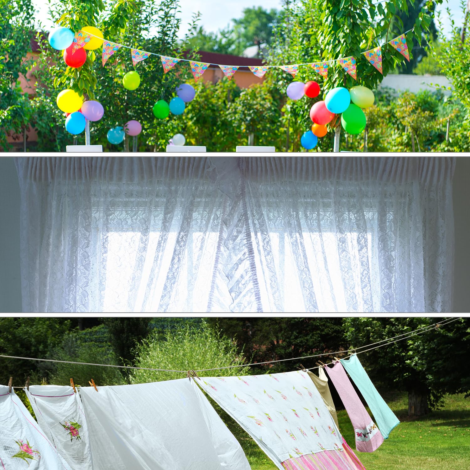 10m Vorhangdraht Weiß - Schneidbares Gardinenseil Mit Schraubhaken Für Vorhänge & Deko