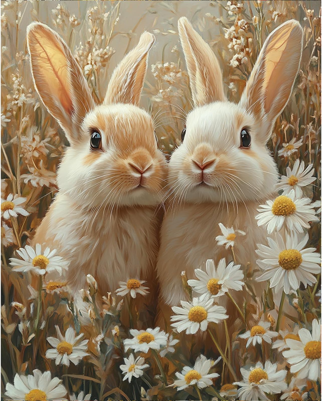 DOMROM Easter Paint by Numbers for Adults, Rabbits Paint by Numbers Kit for Adults Beginners, Flowers DIY Acrylic Oil Painting on Canvas Easy for Gift Home Wall Decor 16x20 Inch