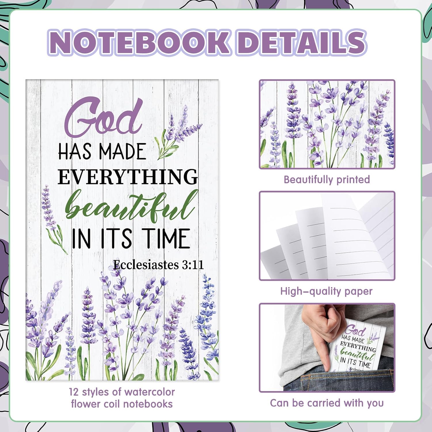 96 Pcs Christian Gifts Bulk for Women Include Magnetic Cross Bookmarks, Mini Bible Verse Notepads, Scripture Ballpoint Pens, Religious Small Notebooks Gifts Prizes Party Favor(Floral) - Image 4