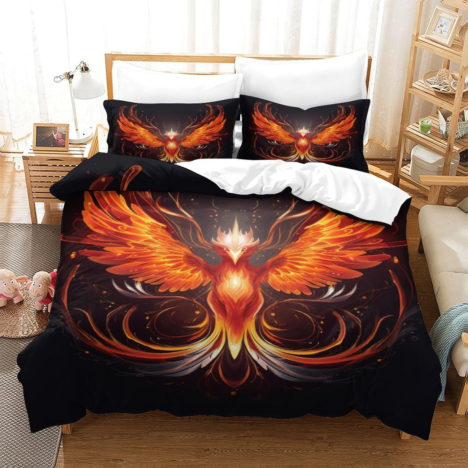 Housse de couette 140x200 microfibre Phoenix lit simple 3 pièces motif 3D