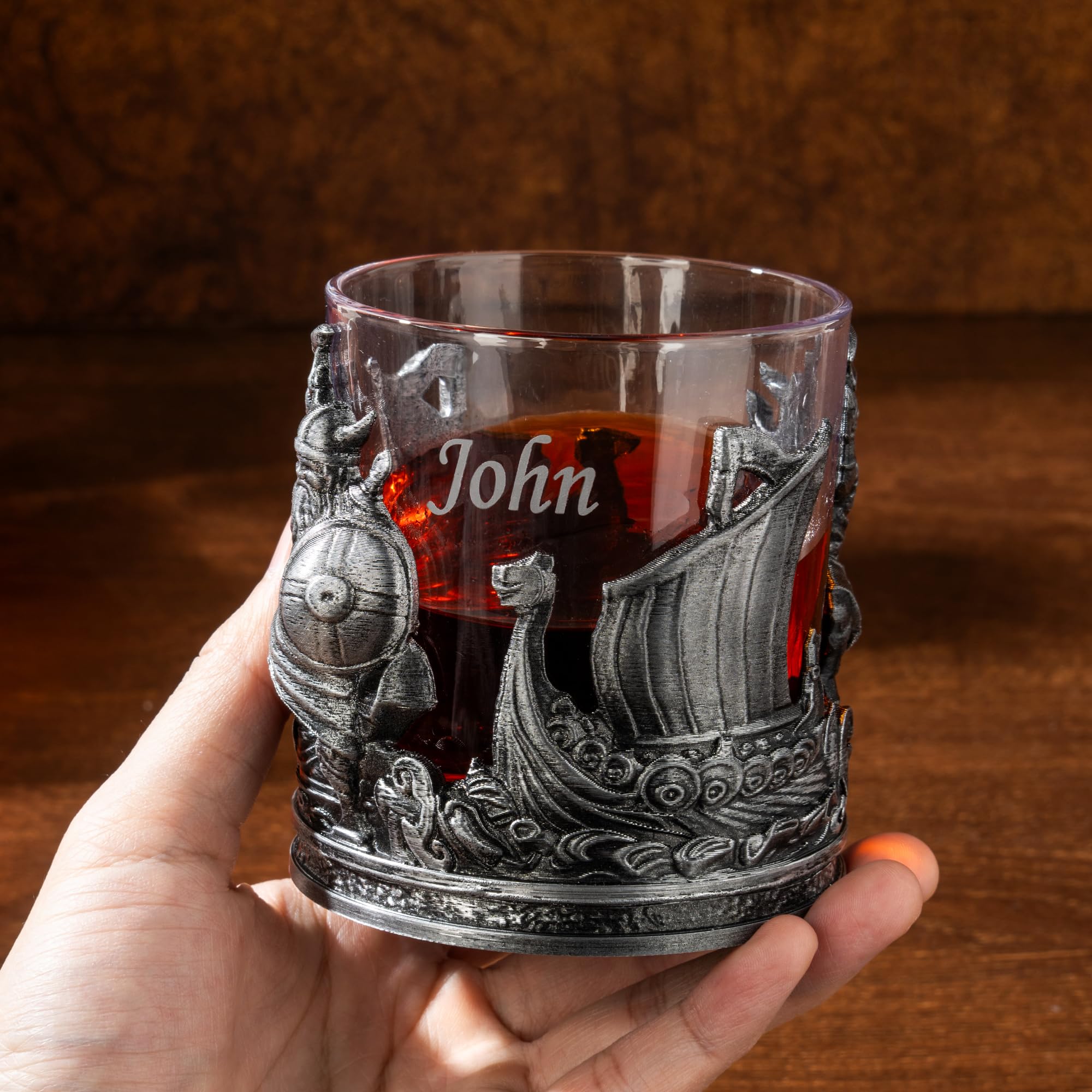Whiskyglas, personalisierbar, Wikinger-Motiv, graviert, 284 ml, Whiskey-Steine, Vatertagsgeschenke für Ihn, Männer, Freunde, Kollegen, Whisky-Enthusiasten, geeignet für den Einsatz in Bar, Party