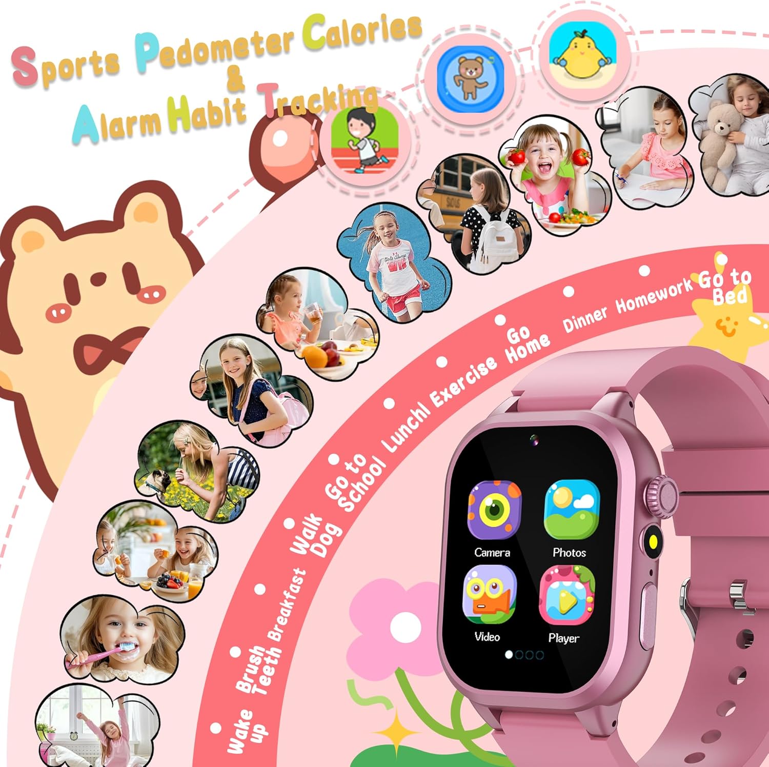 Kids Smart Watch 32 Games, 3 Sports Pedometer, Audio Books & Study Cards, School Mode, Alarm Clock, Fun Camera, 13 Habit Tracking, Flashlight, Kids Christmas Birthday Gift, Smartwatch for Boys Girls