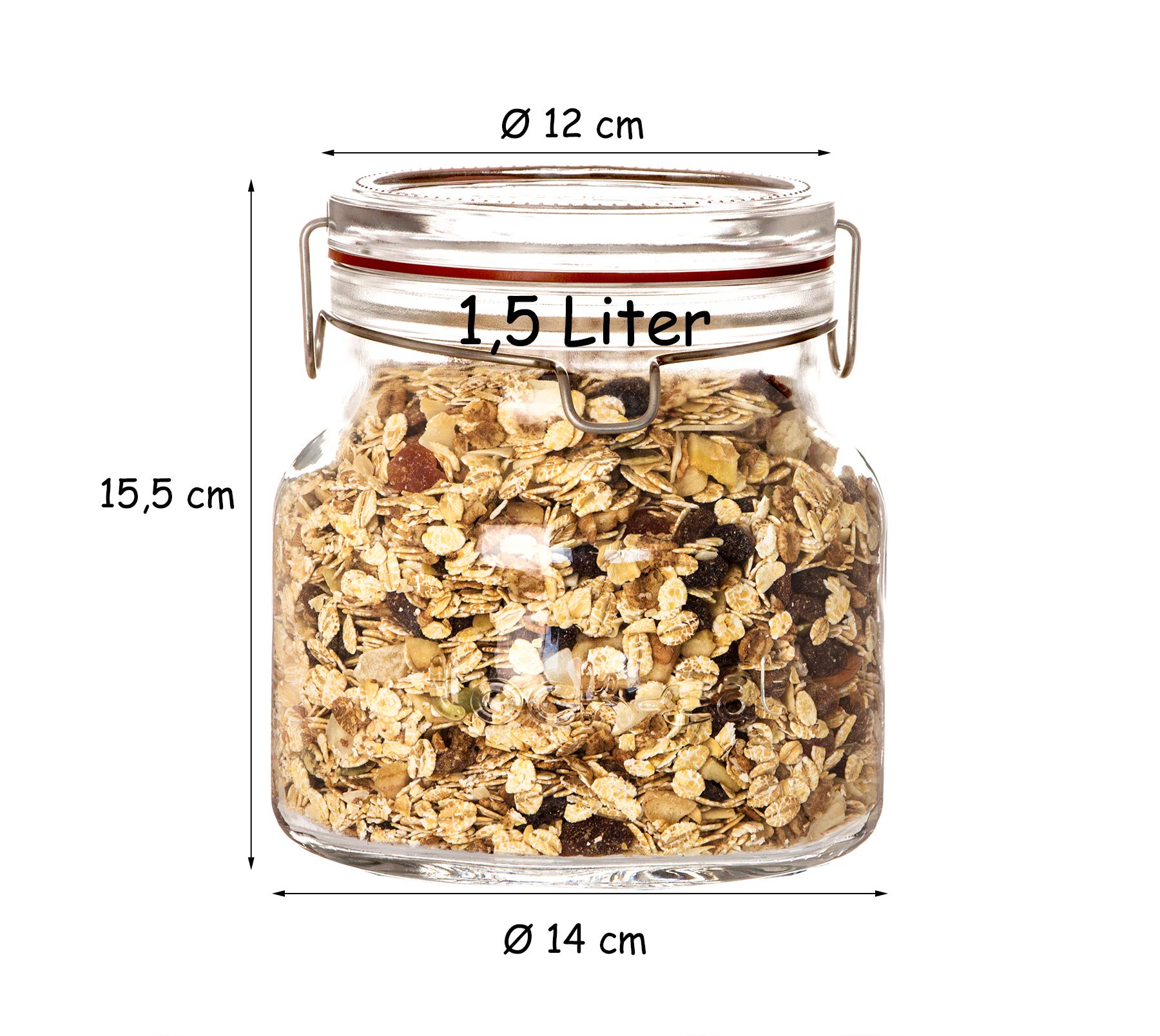 Bormioli - Barattolo per conserve con coperchio, 1,5 l, con guarnizione in gomma, lavabile in lavastoviglie