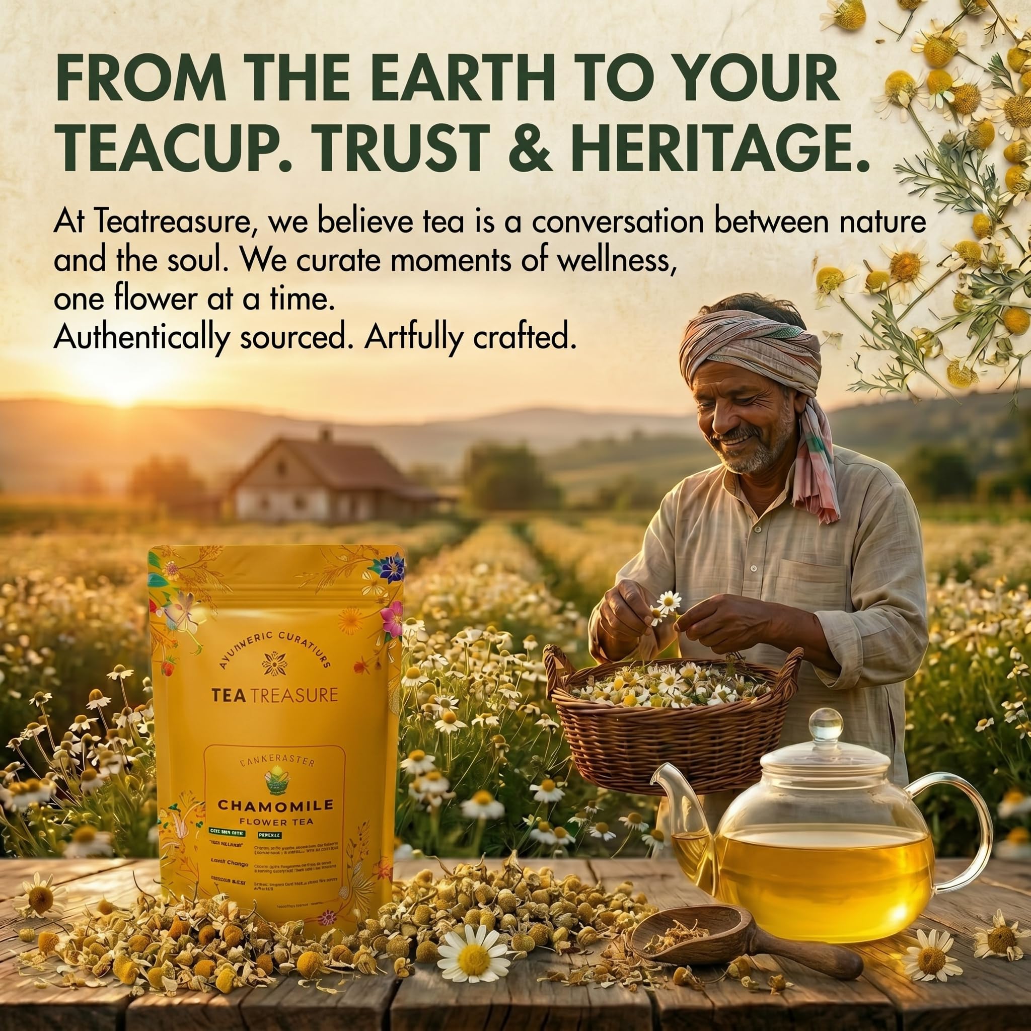 Tea Treasure Chamomile Herbal Tea Chamomile for Sleep, Stress Relief & Anxiety, Caffeine-Free Natural Dried Loose Leaf Chamomile Flower Based Calming - 100g 3