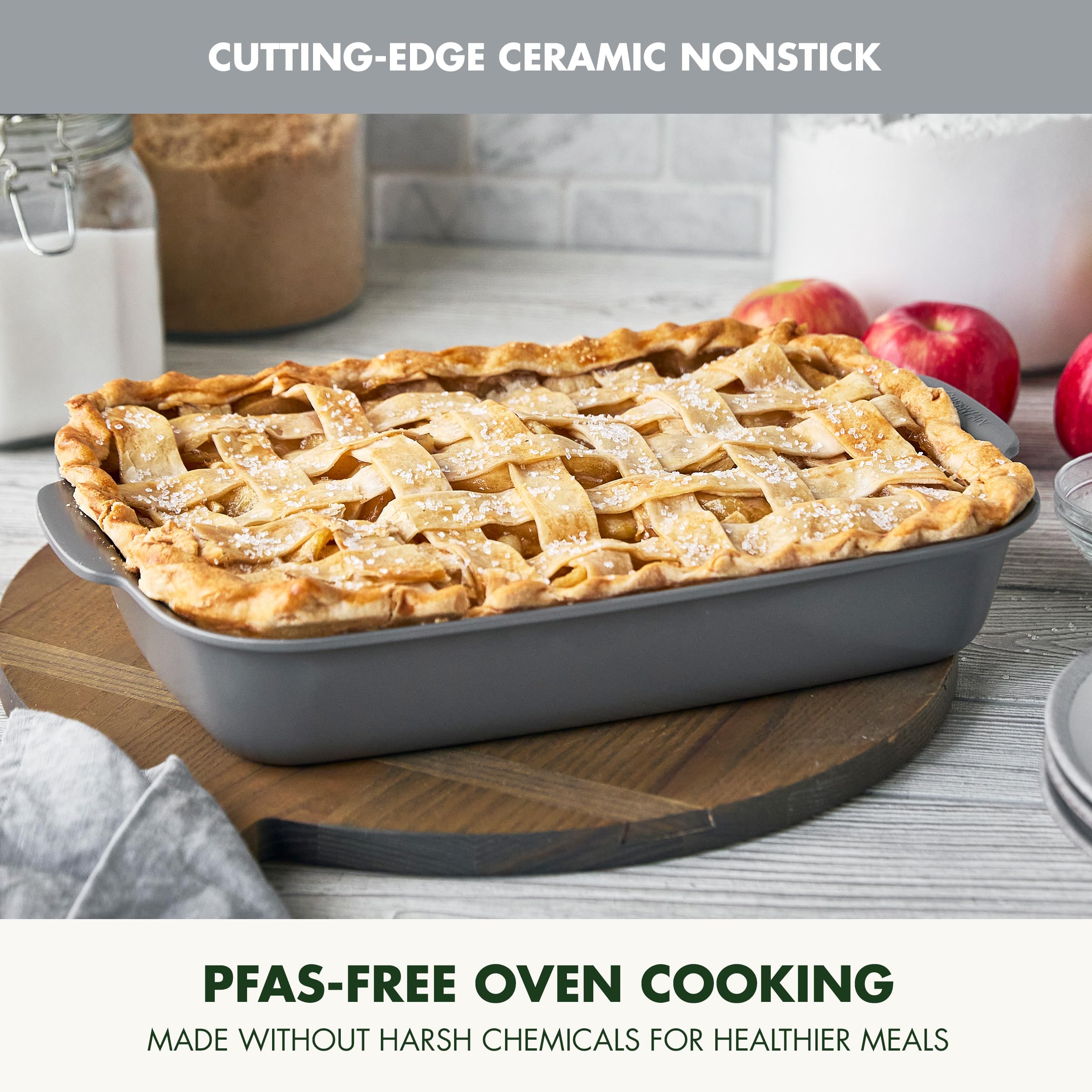Greenpan Premiere Ovenware Healthy Ceramic antiaderente 33 x 22,9 cm, rettangolare in alluminio pressofuso, senza PFAS, grigio