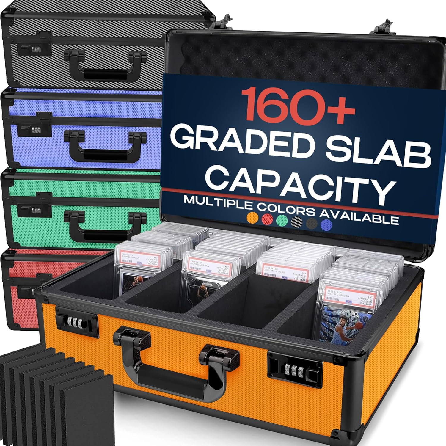 VALUN ORANGE 160+ Slab Graded Card Storage Box (4 ROWS); Durable Sports, PSA Card Storage Box - Organizer Slab for Your Collection - For Baseball, Football, TCG, MTG Cards - Top Loader Design