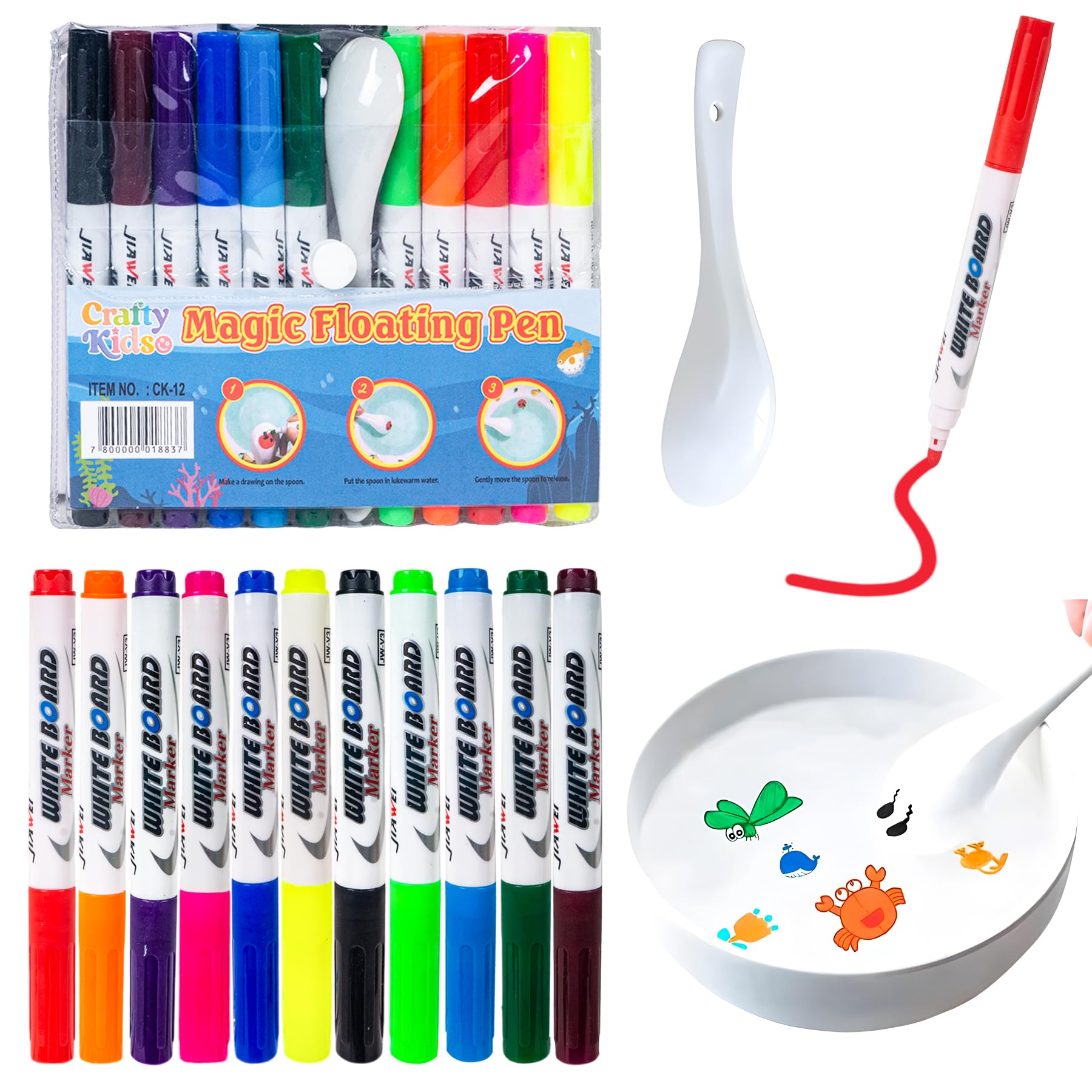 WISHKEY 11 Pcs Magical Water Pens, Floating Ink Marker Pen Set for Kids, Water Drawing Kit with Ceramic Spoon, Water-Based Doodle Markers for Drawing, 8+ Years (Multicolor, Pack of 11)-image-42