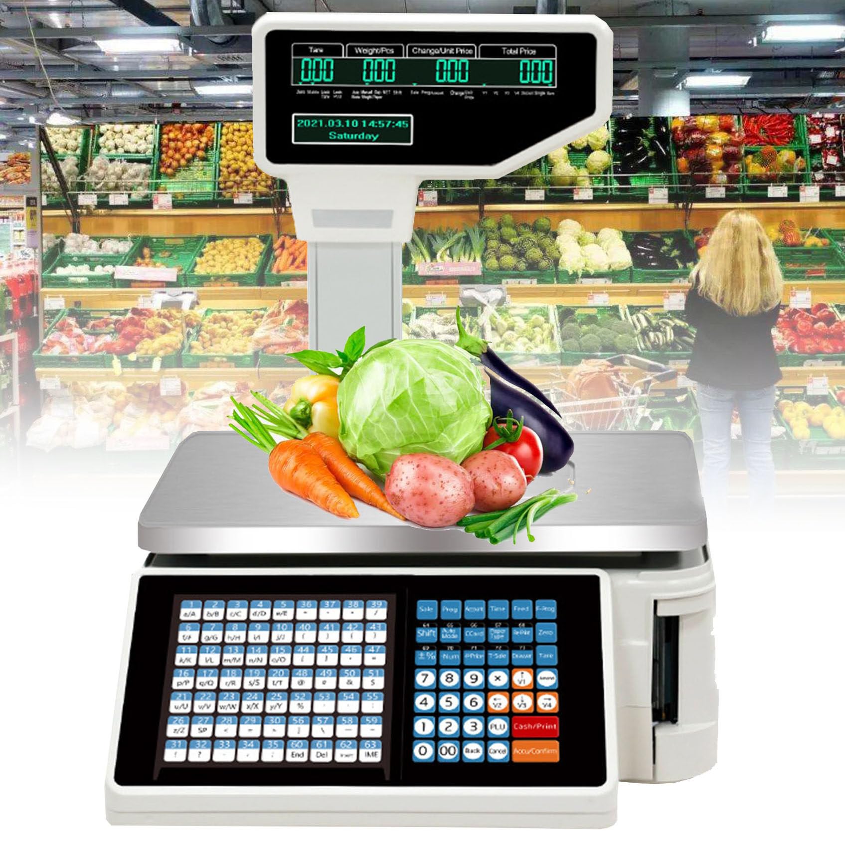 JKJZSALJ Digital Price Label Printing Scale,30Kg/66.14 Lbs Capacity,Price Computing Scale Commercial Digital Counting Scales For Supermarket Convenience Store,Retail Store