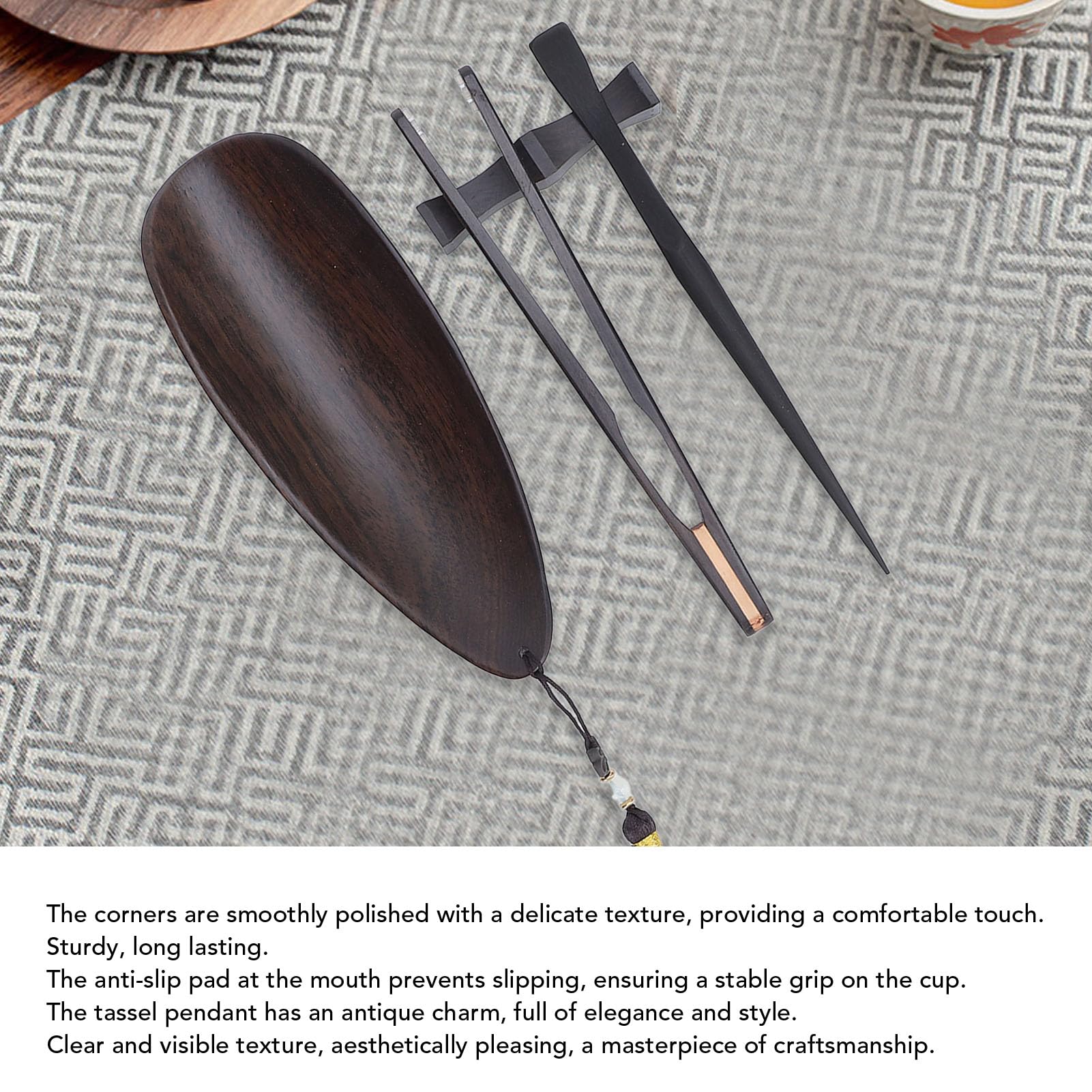 Tyenaza Tea Ceremony Accessories, Tea Ceremony Utensil Tools Set with Wooden Scoop Spoon Tea Clip Stand Elegant Tea Tools Blackwood
