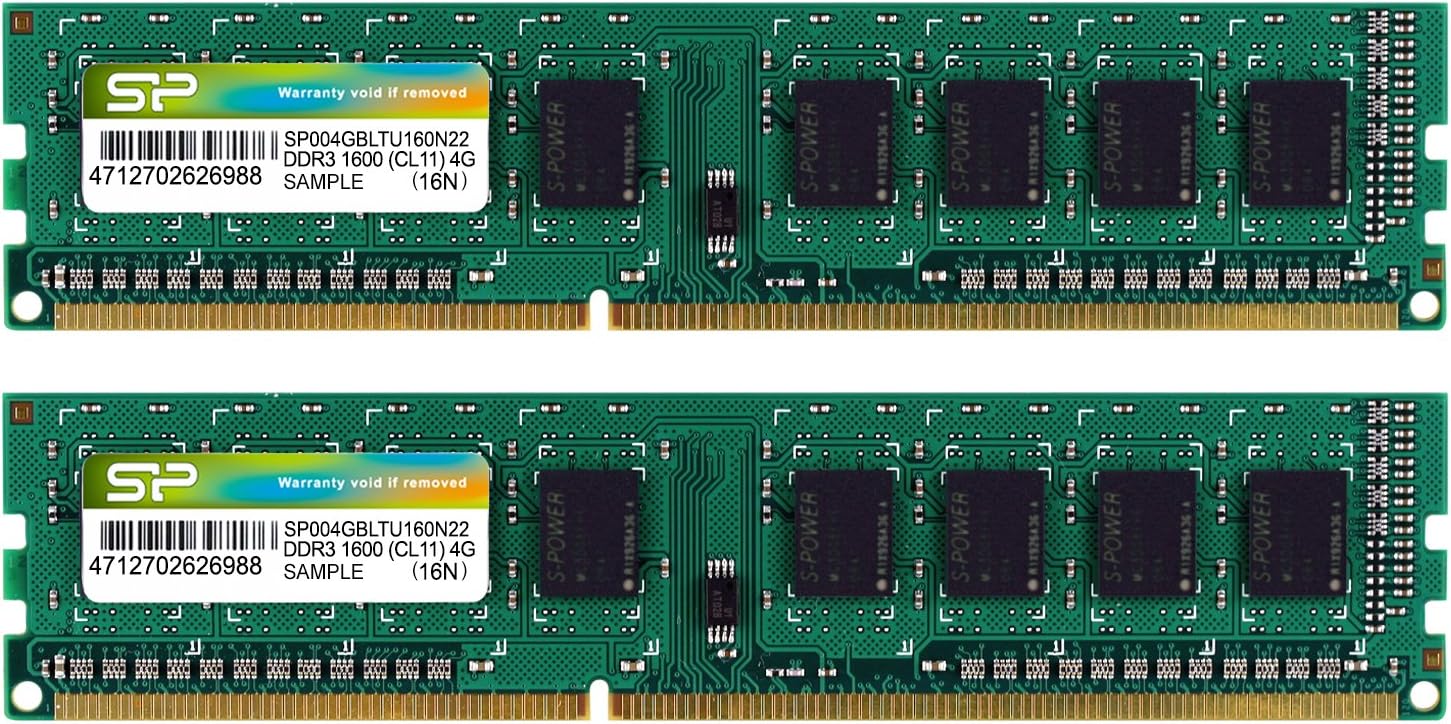 Silicone Power SP008GBLTU160N22 Desktop PC Memory, DDR3, 1600, PC3-12800, 4GB x 2, 240-Pin, Mac Compatible