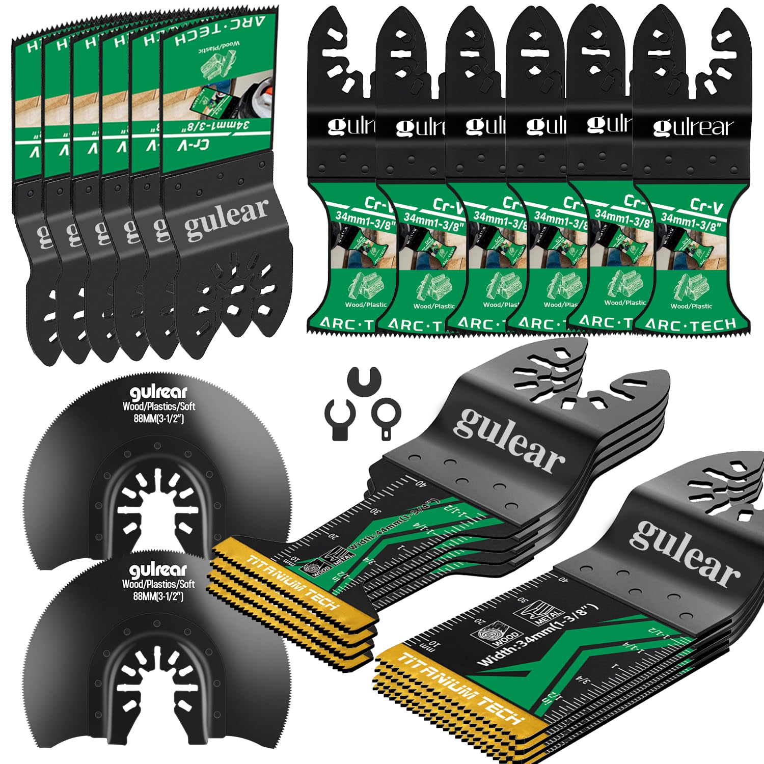 25 PCS Universal Oscillating Tool Blades - Quick Release Multi Tool Blades Kits with Titanium Coating & Curved Edge Multitool Blades for Metal,Hard Wood,Fit Milwaukee, Ryobi, Dewalt Oscillating Tools