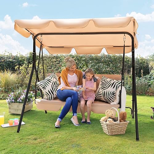 Miniatura 1 de Flamaker Silla columpio para patio, columpio para exteriores, columpio en el patio trasero con toldo ajustable y cojín extraíble, deslizador