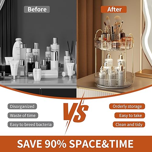 Miniatura 8 de YCIA&DONE Organizador de maquillaje giratorio para tocador, almacenamiento de maquillaje de gran capacidad, estante para el cuidado de la piel,