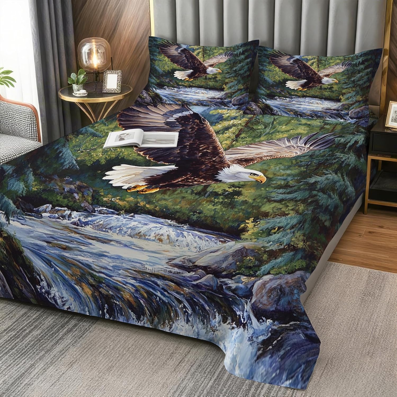 Bald Eagle Sheets Twin XL, Wildlife Bed Sheet Set, Soft Microfiber Deep Pocket Wrinkle Free Bedding Sheets & Pillowcases, Nature Forest Bedroom Decor & Gifts