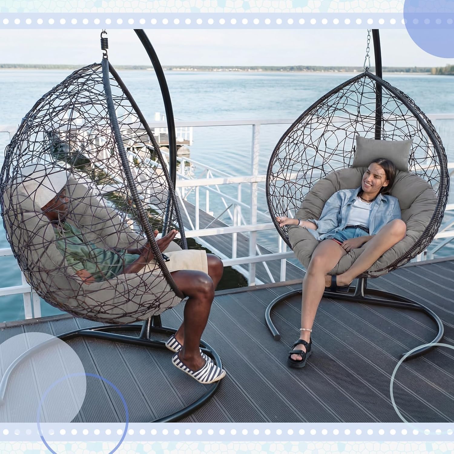 Tudomro Gray Egg Chair Cushion Hanging Basket Chair Replacement 45x45 Hammock Basket Swing Waterproof Cushion Hanging Swing Pads with Headrest for Indoor Outdoor Porch Backyard Patio Garden