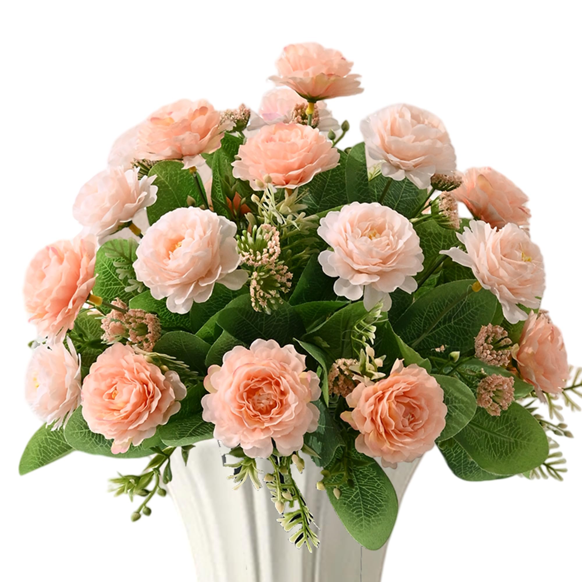 Muted Beauty, Artificial Flowers for home decoration, fake faux silk flower that look real for home decor,living room,bedroom, wedding, gift for housewarming - 4 bundles / 28 blooms, no vase (Orange)