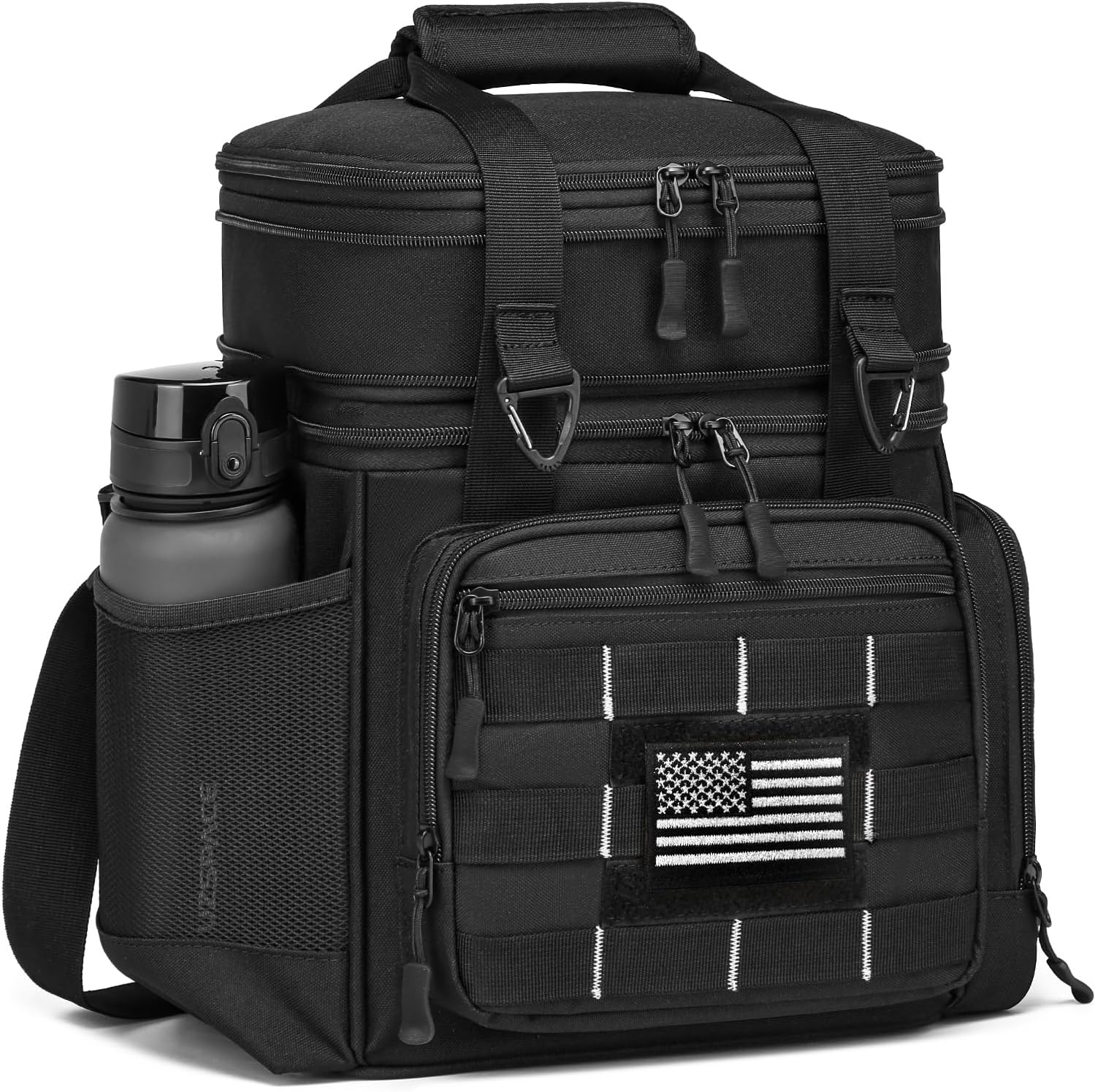 Tactical Lunch Box for Men, 25 L Insulated Expandable Large Lunch Bag Cooler Bag for Men, Double Deck Soft Mens Lunchbox for Work, Camping, Picnic, Beach, Hiking, Outdoor & Travel, Black